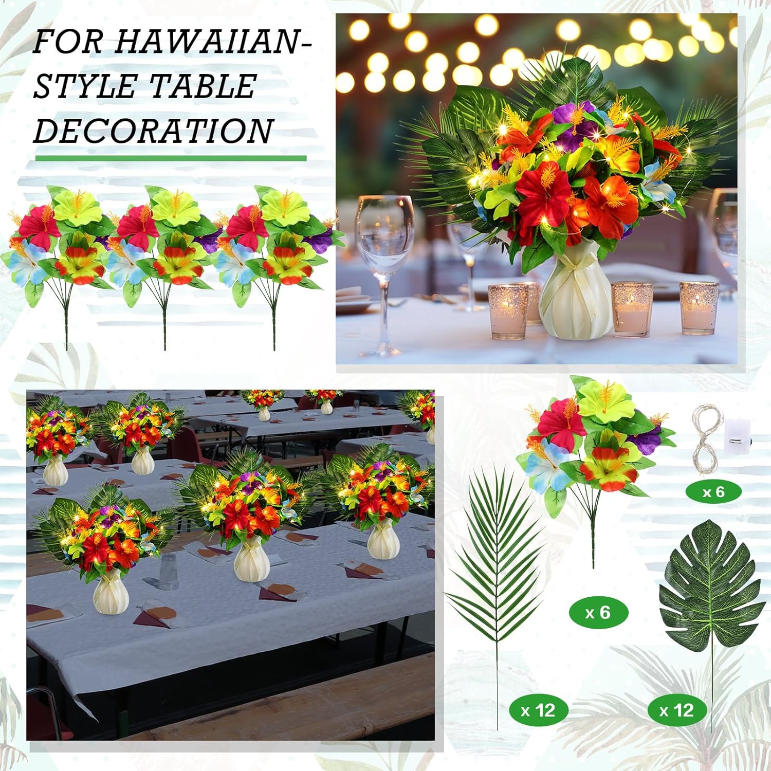 Hotop 36 Pcs Light Up Hawaiian Flower Centerpieces for Tables