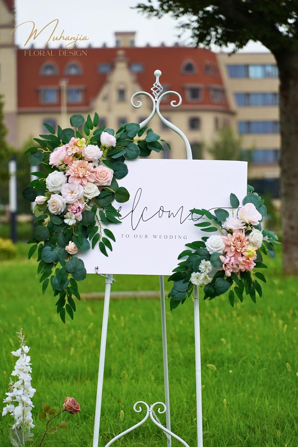 Wedding Sign Faux Flower Swag Pack of 2 Pink Decor