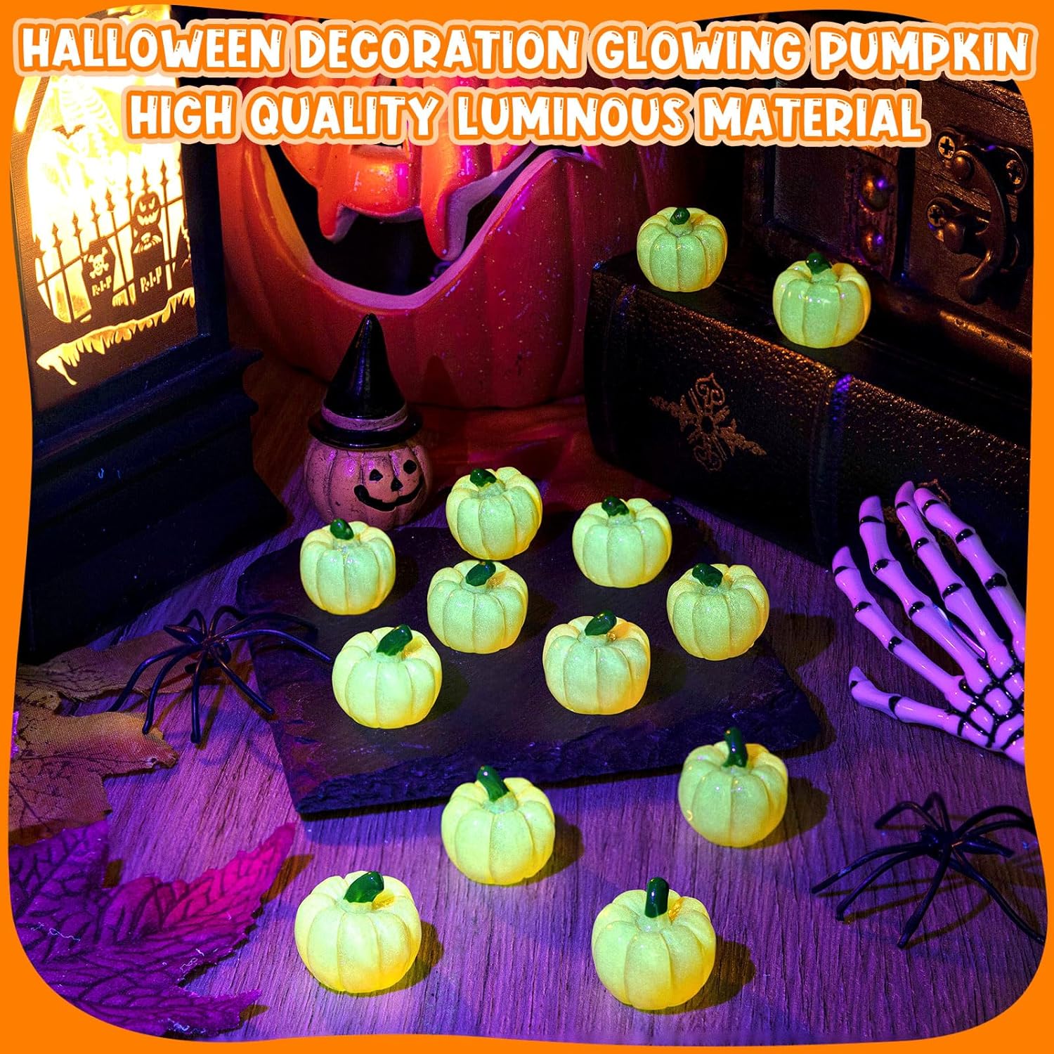 50PCS Glow in the Dark Mini Resin Pumpkins Halloween Decor