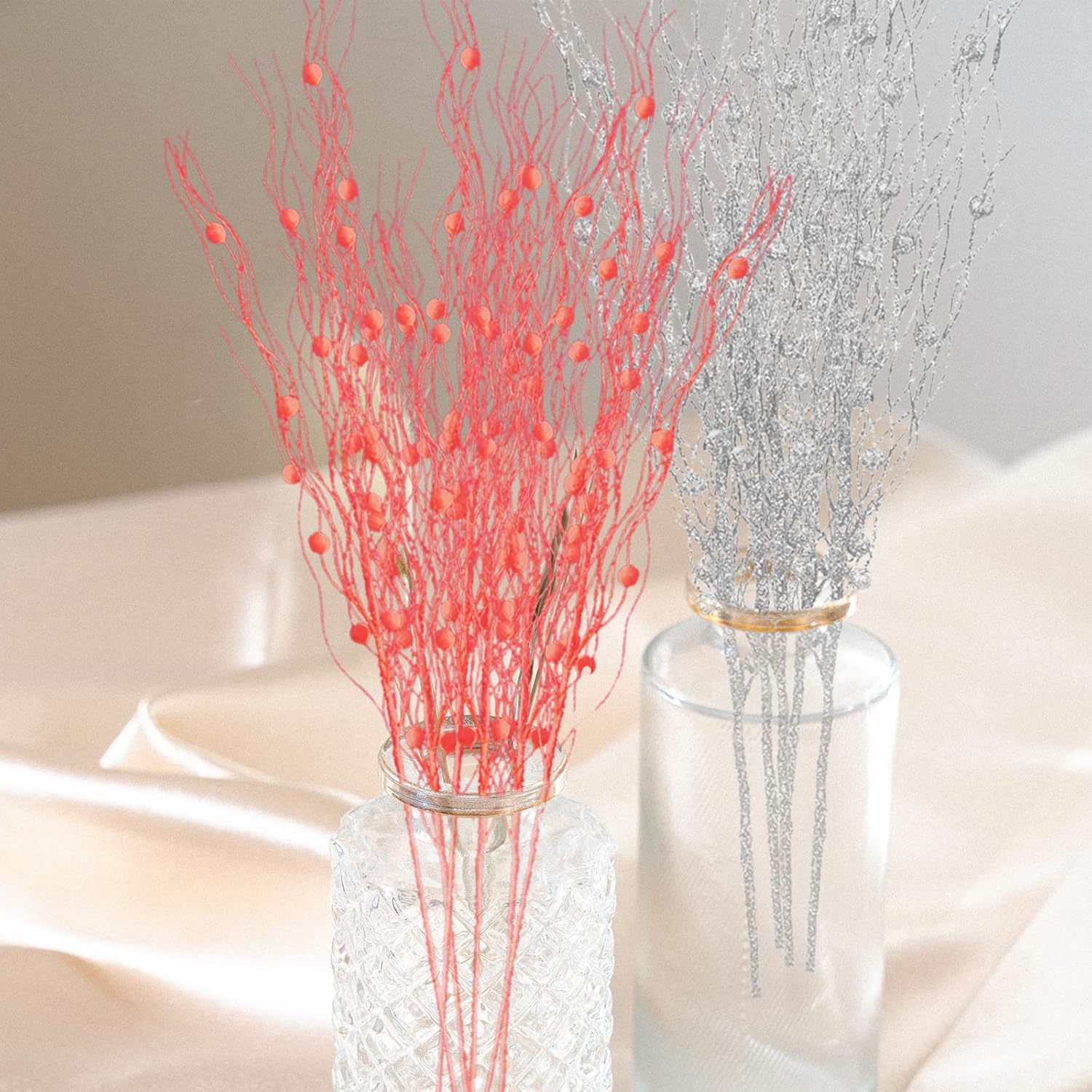 10 PCS Artificial Willow Branches Curly Ting 17 Inch Silver