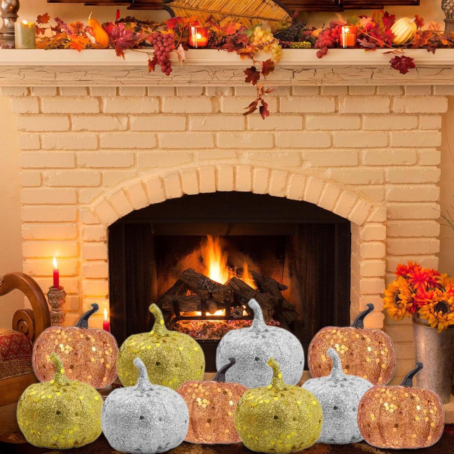 12Pcs Realistic Foam Artificial Pumpkins for Decorations