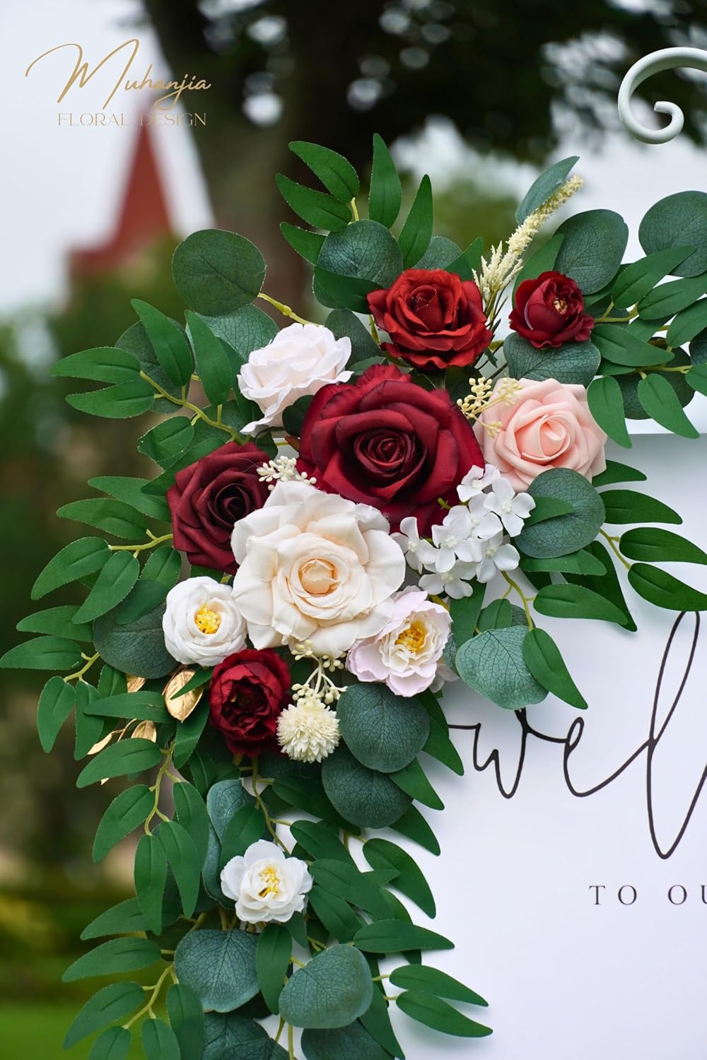Red Wedding Sign Faux Flower Swag Set of 2