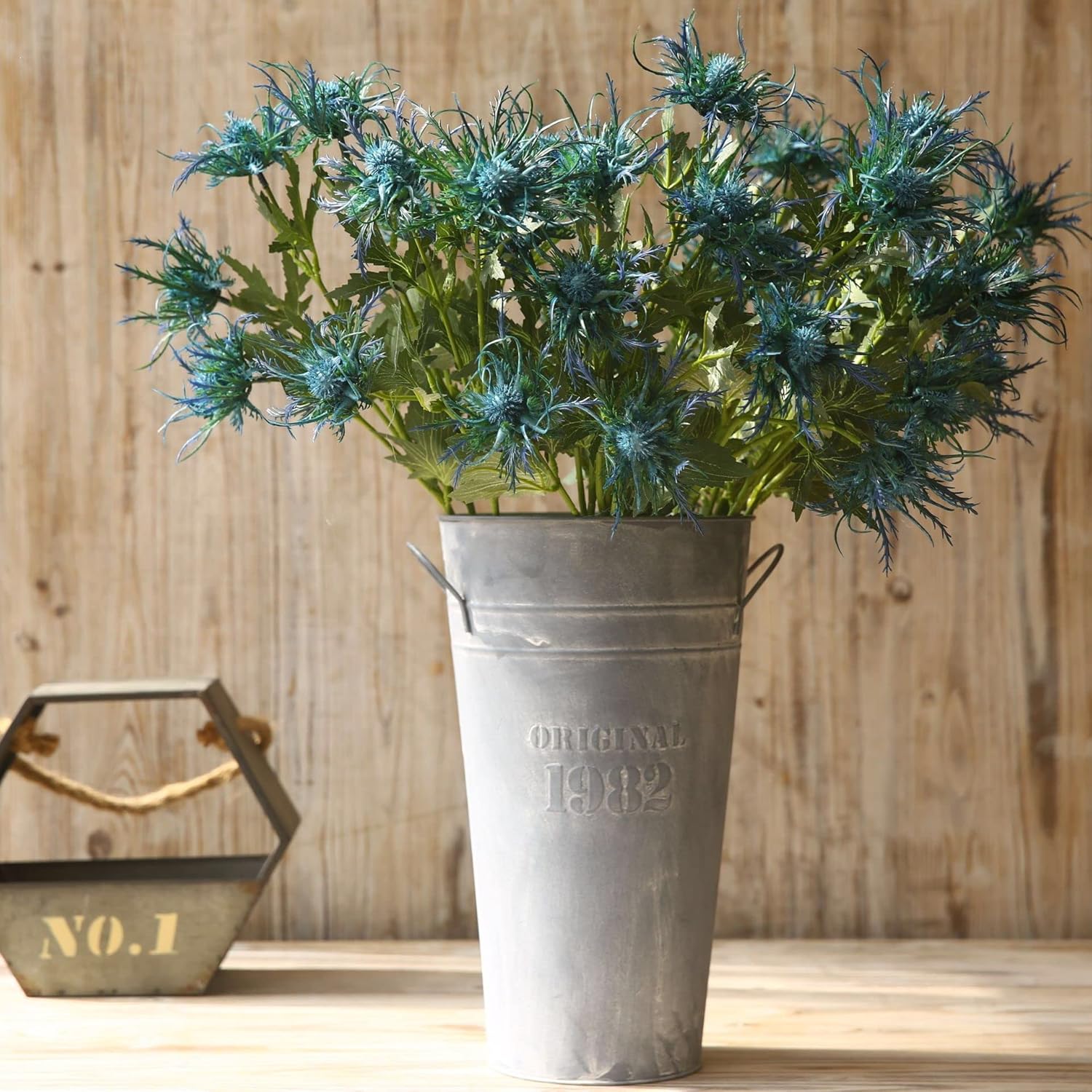 3 Branch Blue Artificial Thistle Flowers Bouquet