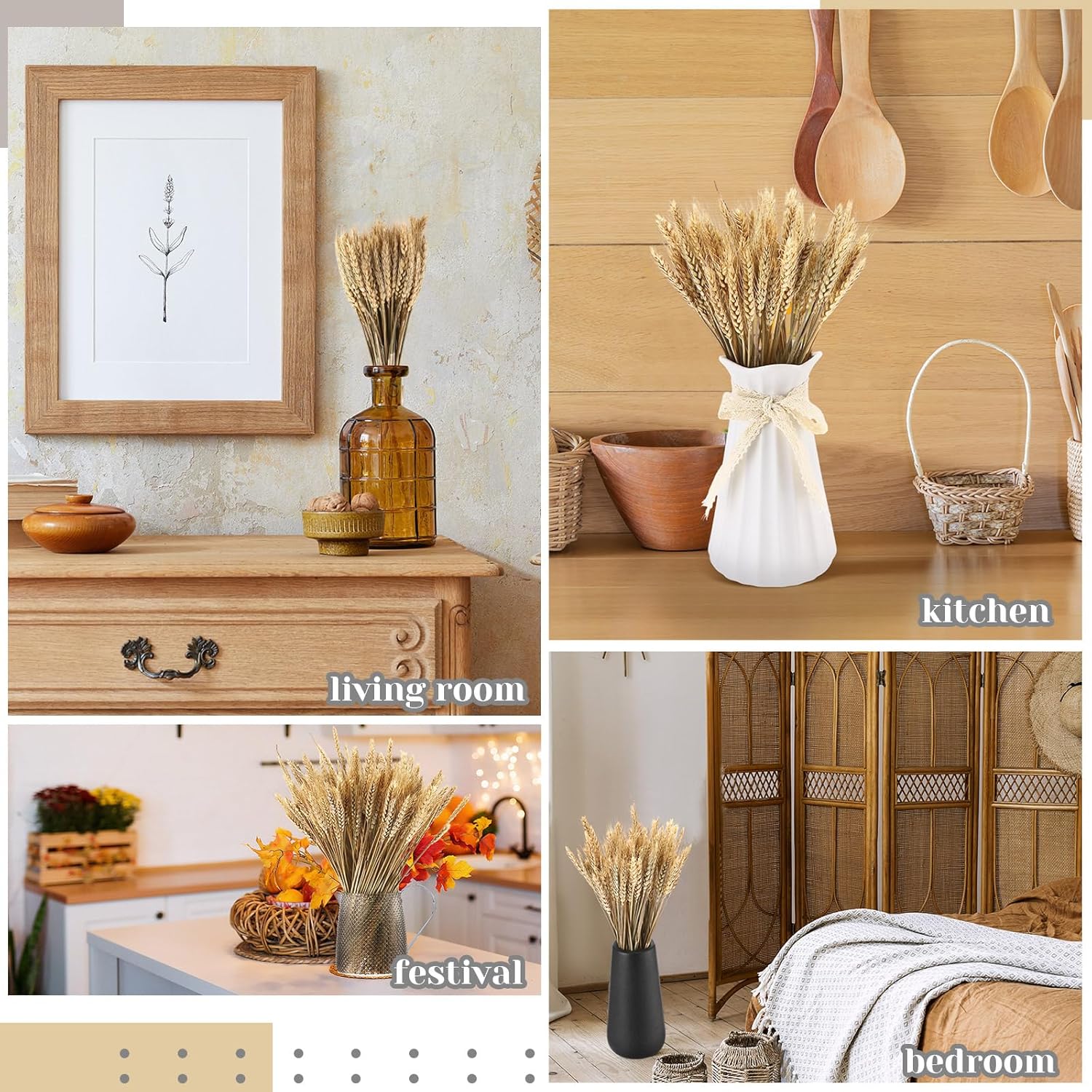 Geosar 600 Stems Dried Wheat Stalks Decor Bundle