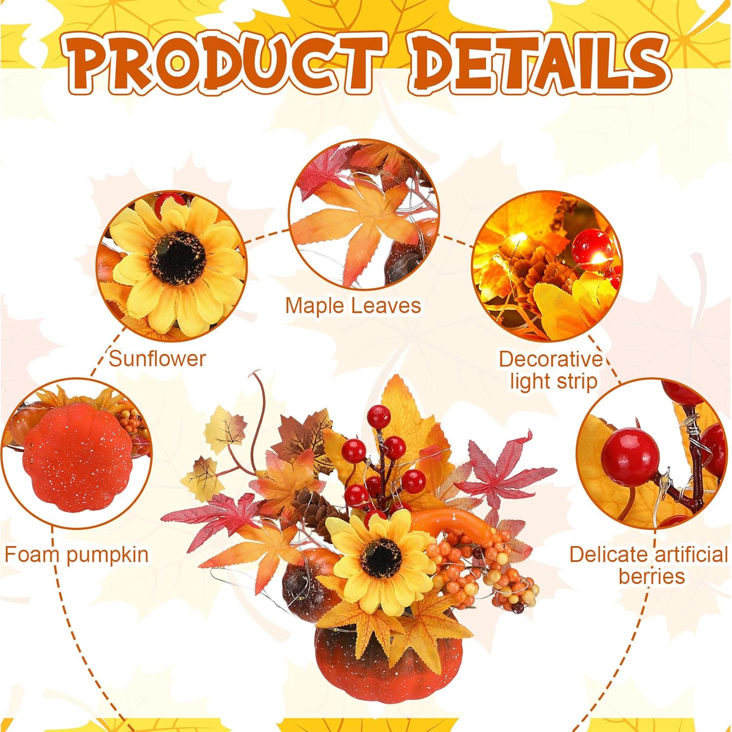 Bokon 86 Inch Thanksgiving Pumpkin Centerpiece Decorations with LED Lights