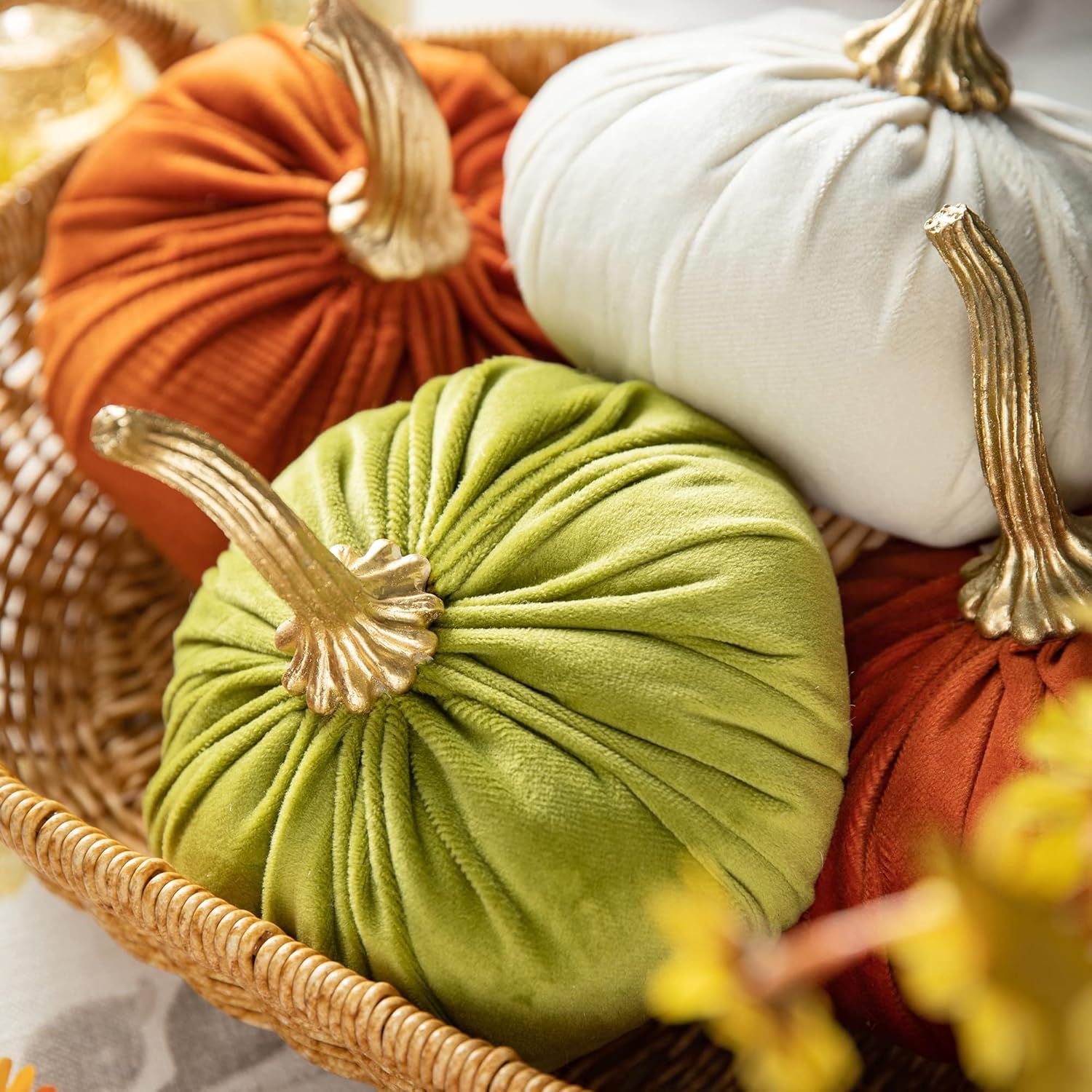 Glitzhome 3 Pack Velvet Pumpkins for Fall Decor