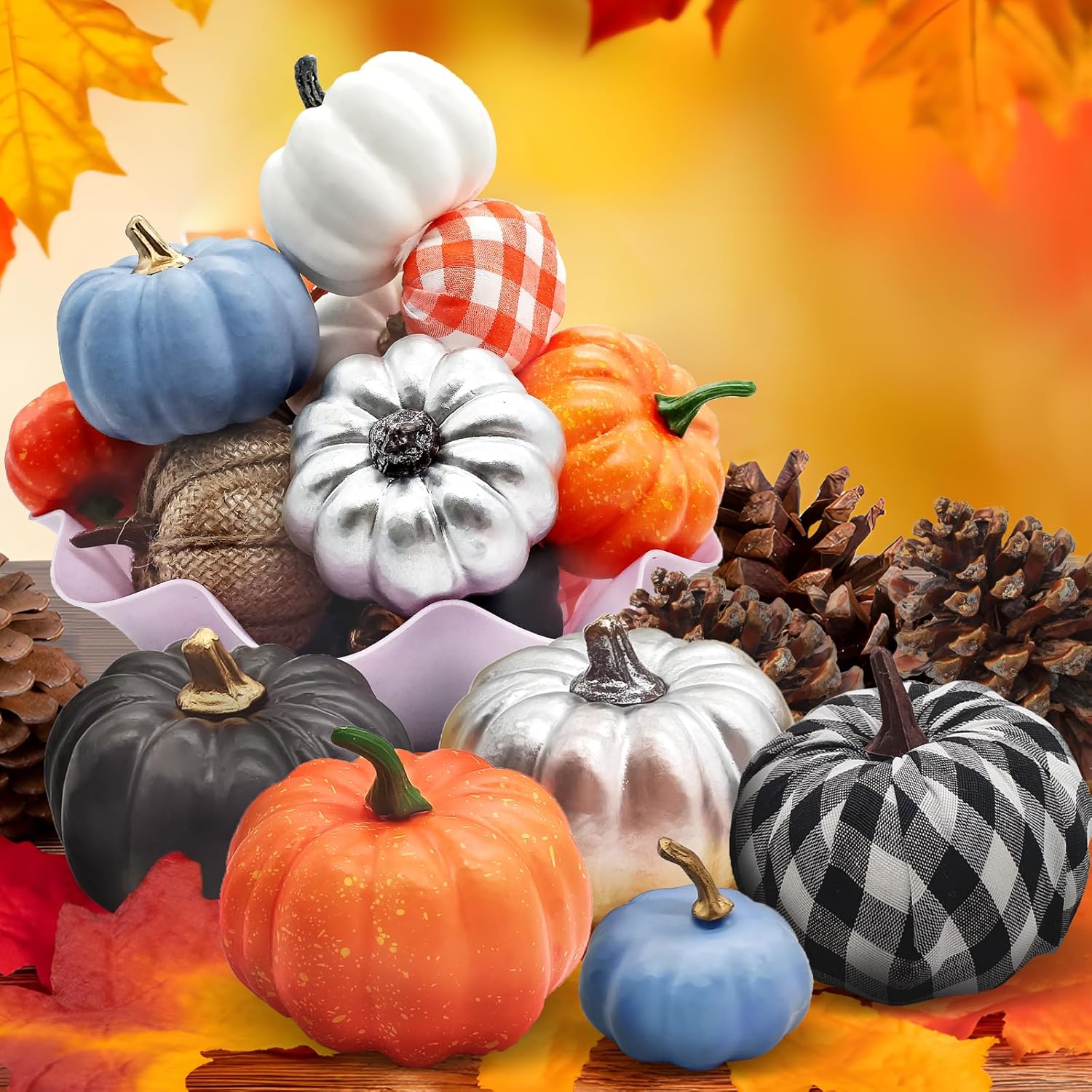 Ueerdand 16 Pc Fall Decor Artificial Pumpkins Set
