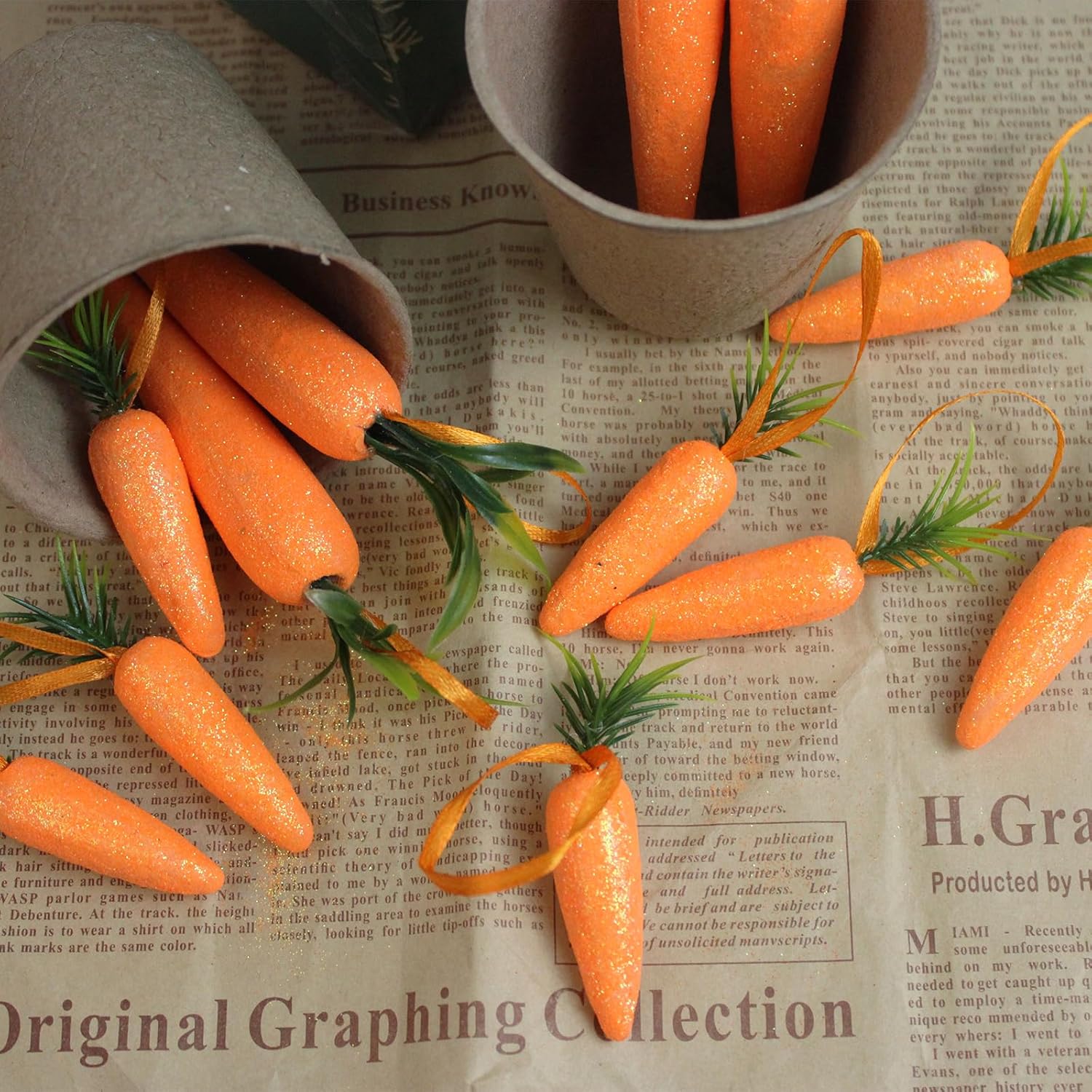 12Pcs Premium Foam Glitter Carrots for Easter Decoration