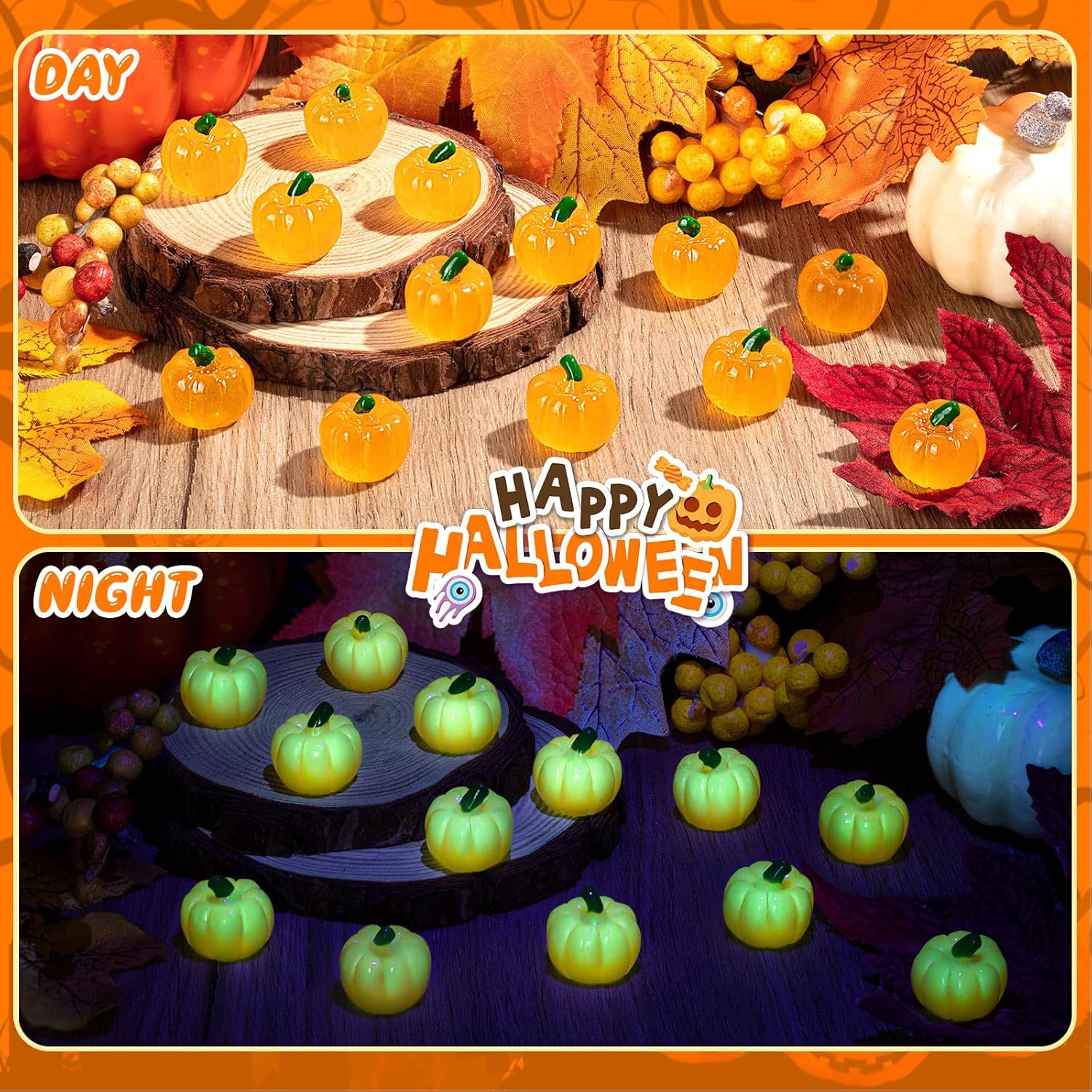 50PCS Glow in the Dark Mini Resin Pumpkins Halloween Decor