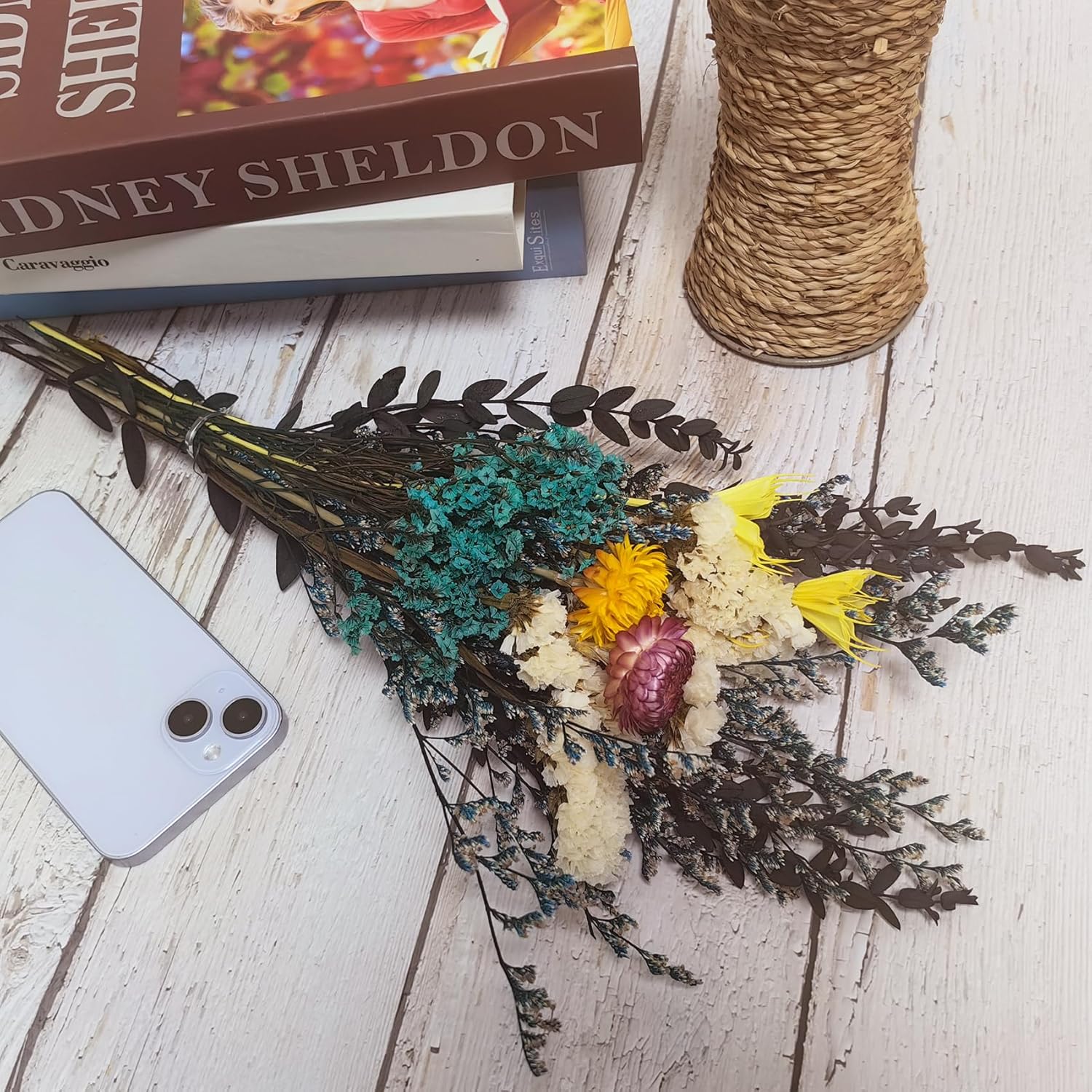 LBREVOGA Dried Flower Bouquet - 15 Inches Blue Design