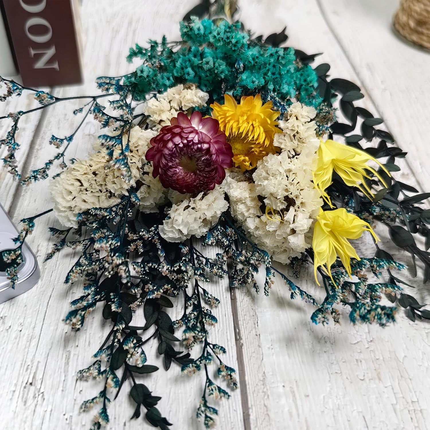 LBREVOGA Dried Flower Bouquet - 15 Inches Blue Design
