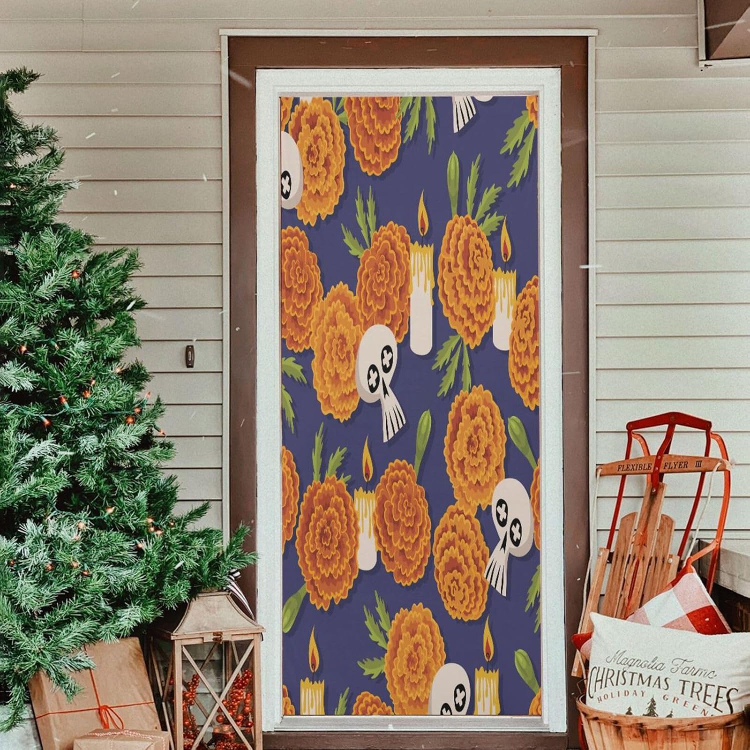 Susiyo Marigold Flowers Halloween Door Decor Cover