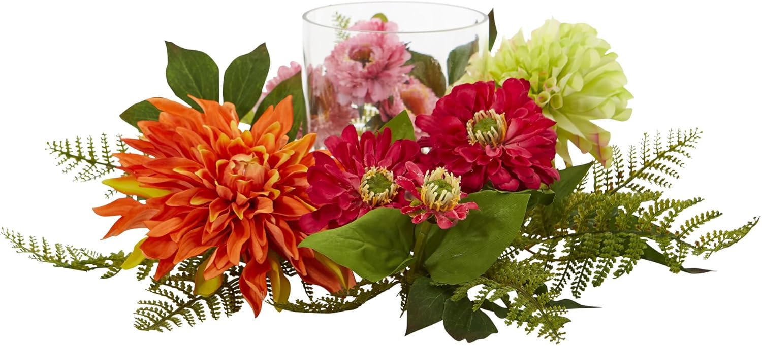 Nearly Natural 17in Mixed Floral Candelabrum with Clear Stand