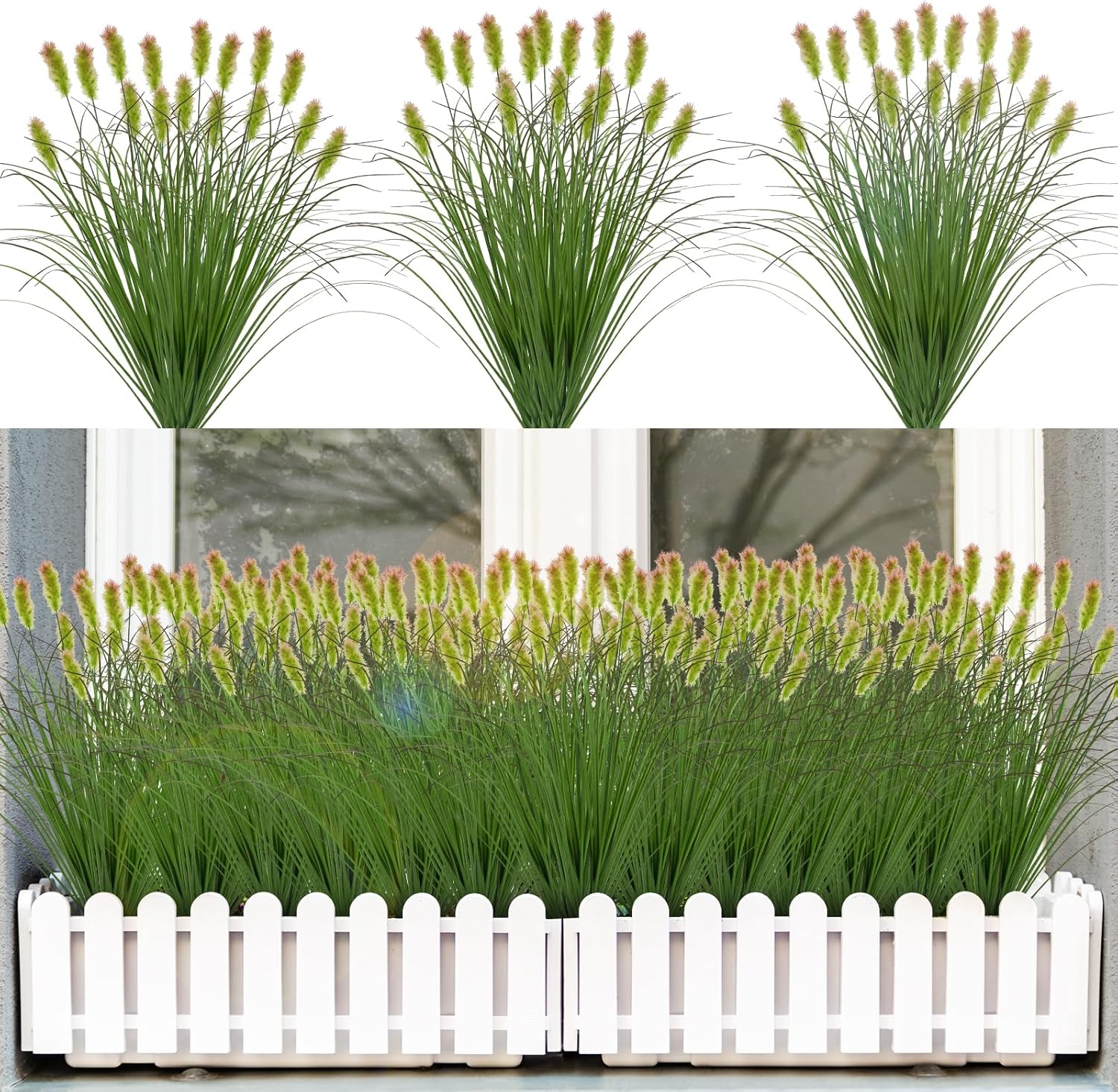 LUZOGA Artificial Grass Plants Outdoor 24 Bunches Green Red Faux Greenery