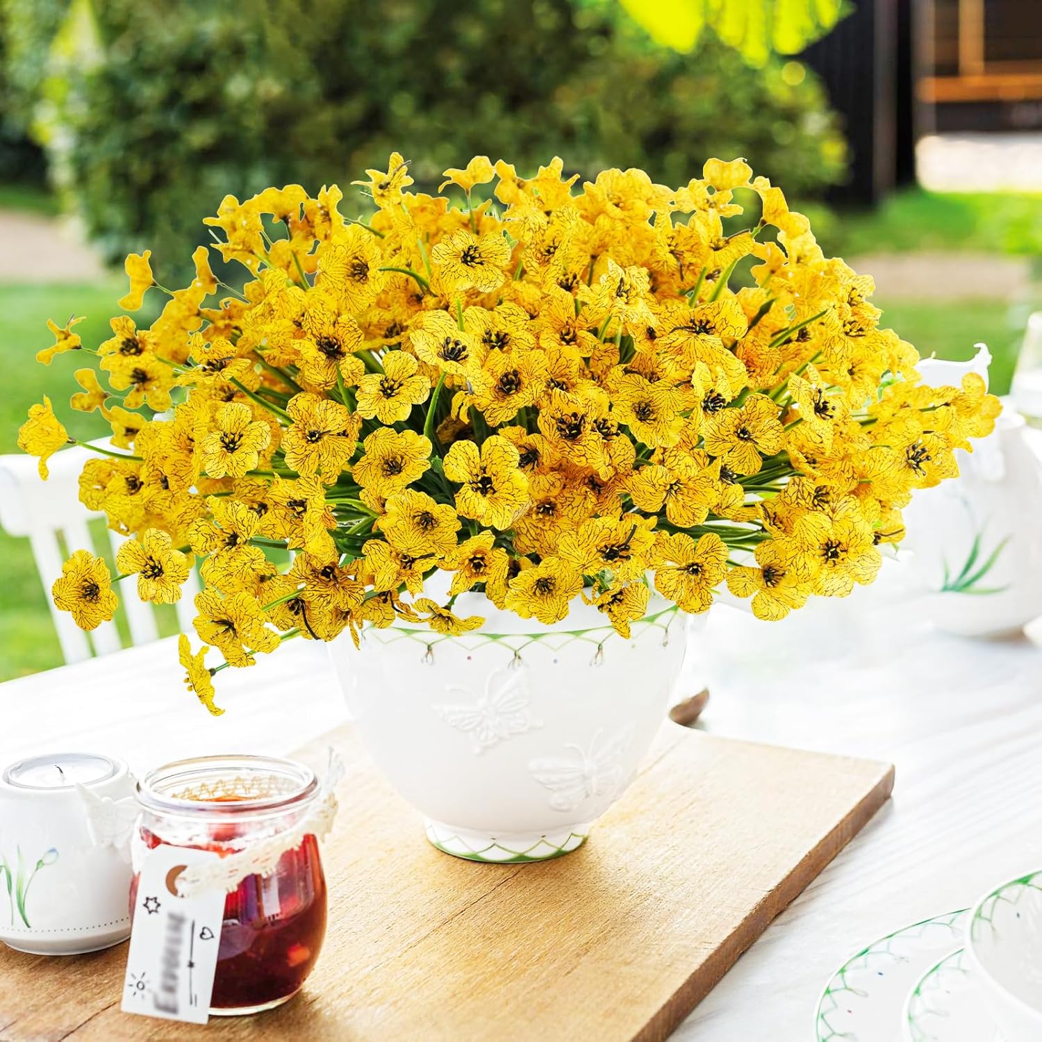 Uieke 72 Bundle UV Resistant Yellow Artificial Flowers for Outdoor Use