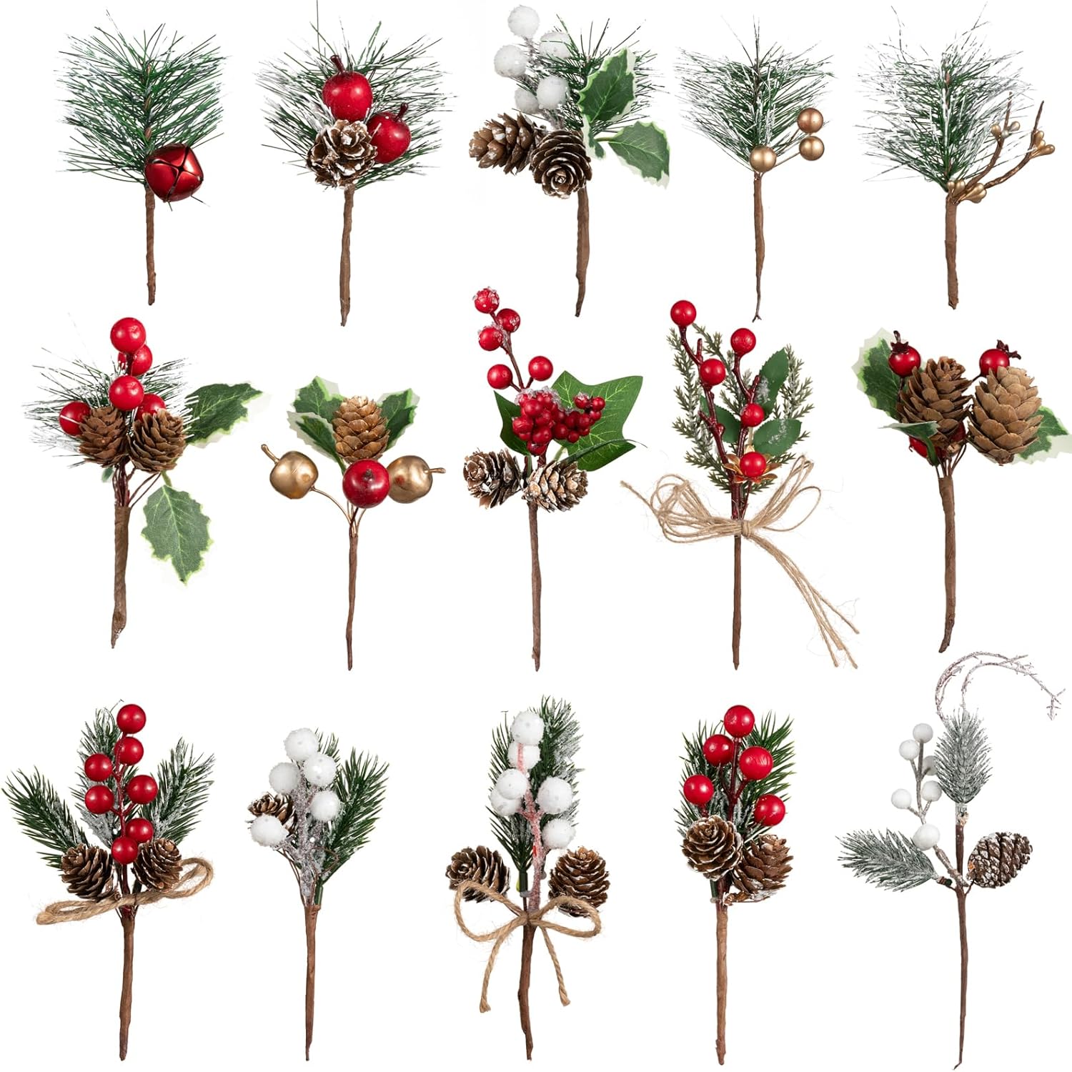 Crafare 15 Pack Christmas Berry Picks Assorted Sizes