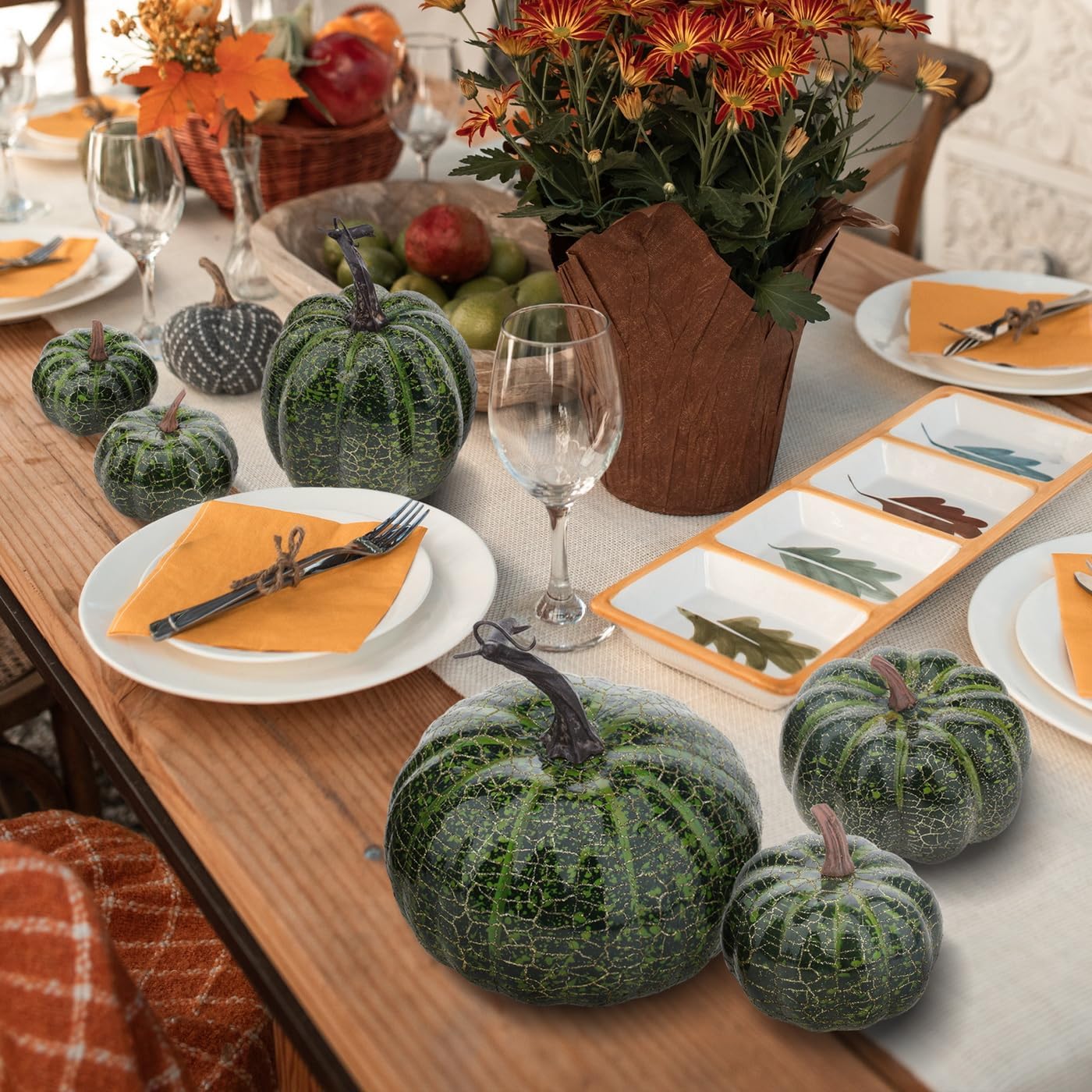 6 Pcs Realistic Fake Halloween Pumpkin Decorations Green
