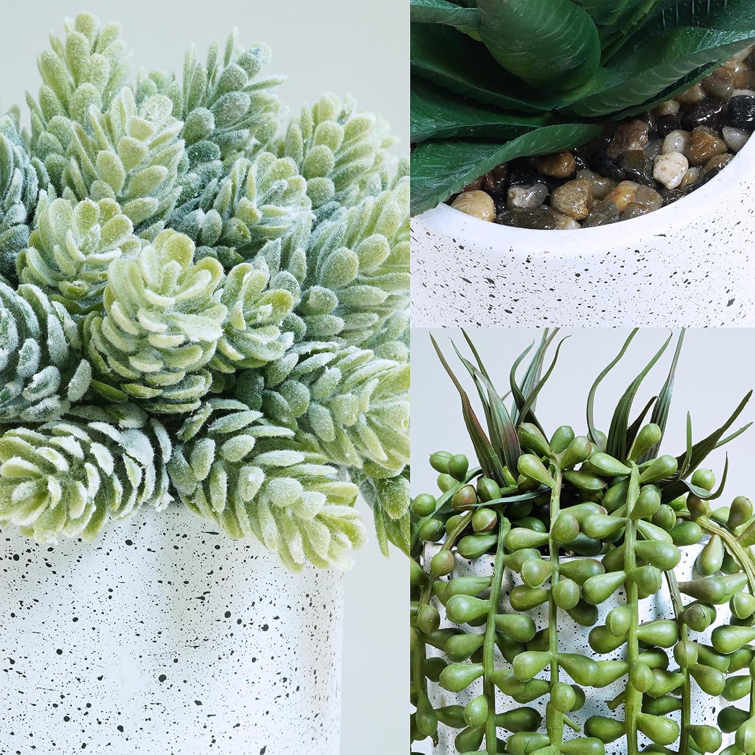 Winlyn Set of 3 Artificial Succulent Plants in White Cement Pots