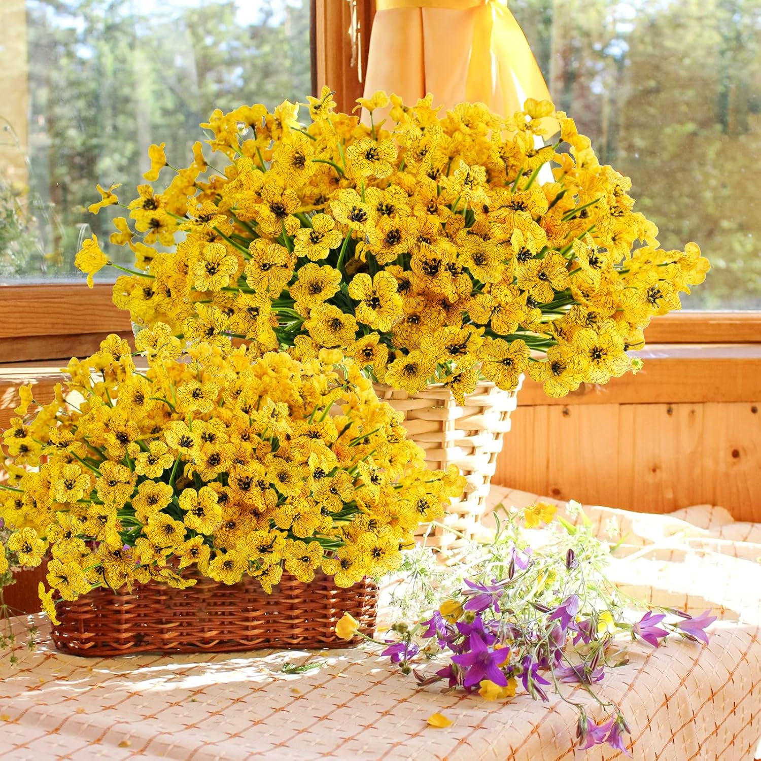 Uieke 72 Bundle UV Resistant Yellow Artificial Flowers for Outdoor Use