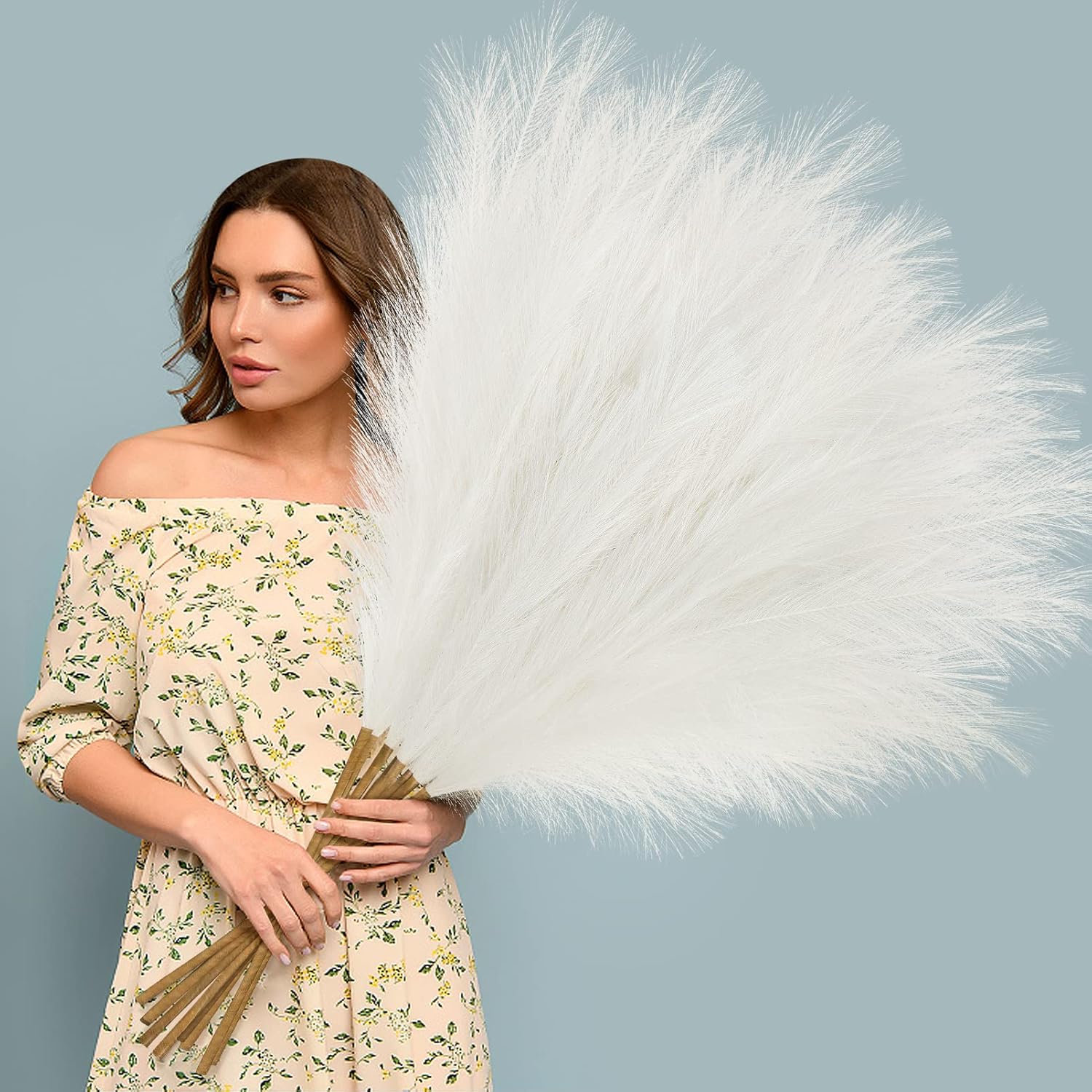 Ouddy Decor 8 Pcs Faux Pampas Grass Ivory