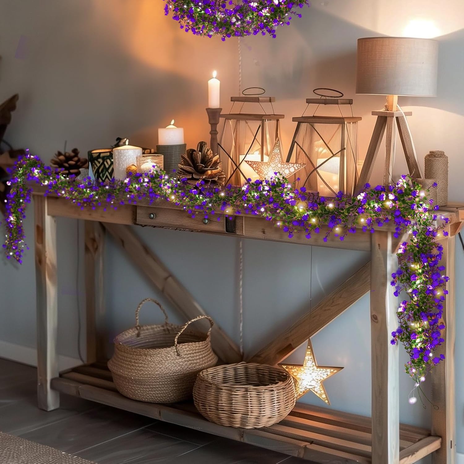 RECUTMS Lighted Eucalyptus Garland with Hooks and LED Lights