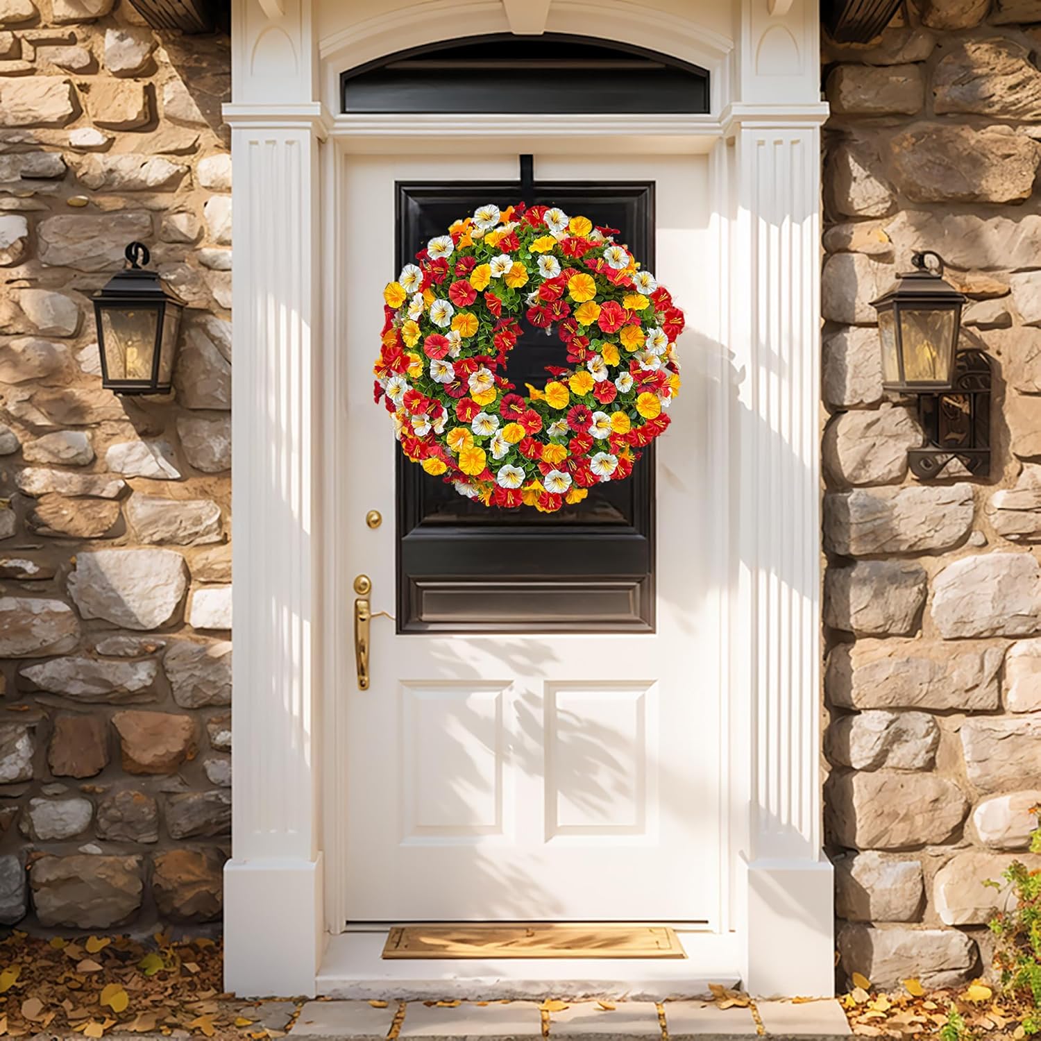 Florielle 20 Inch Fall Wreath with Petunias and Morning Glories
