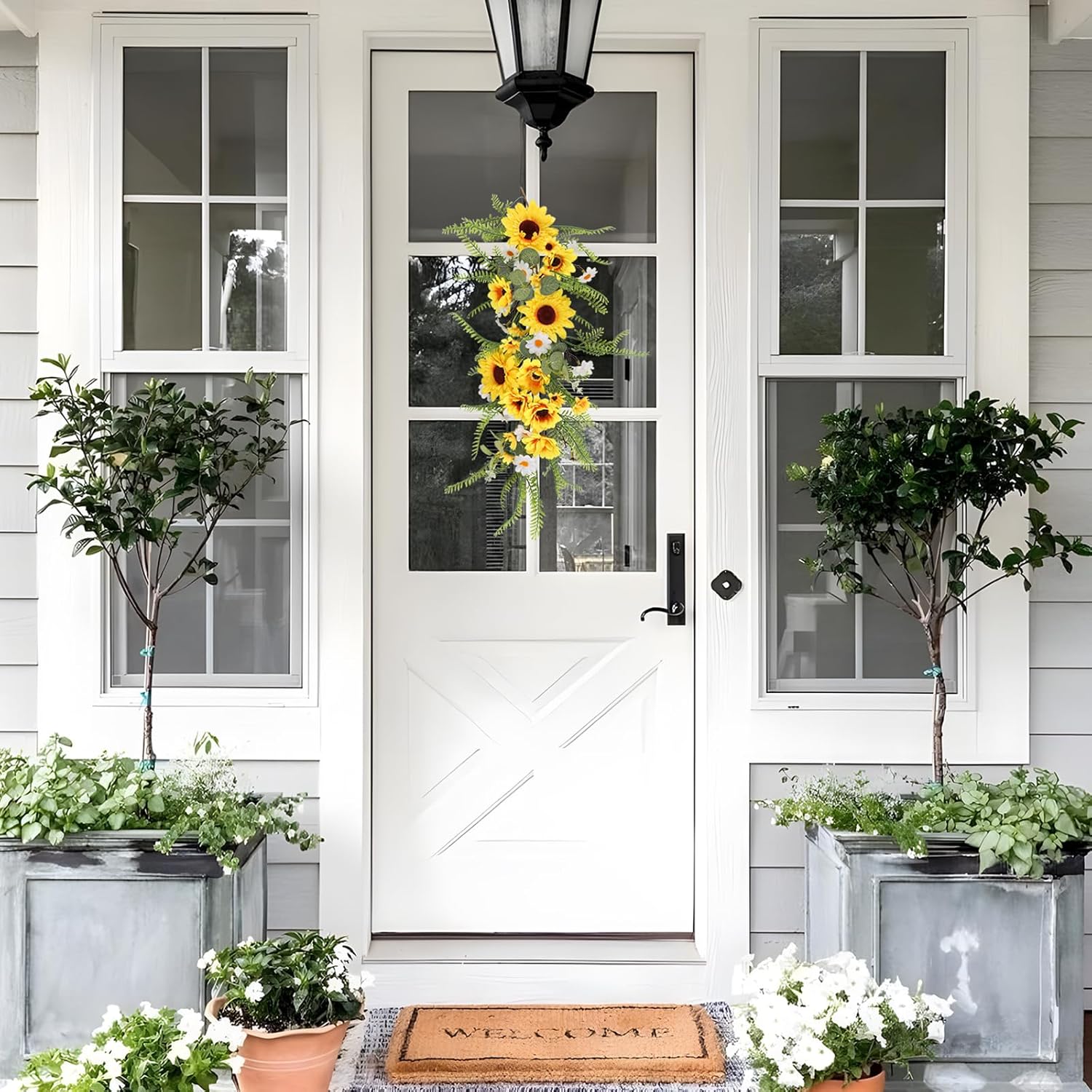 2PCS Artificial Sunflower Swags for Front Door