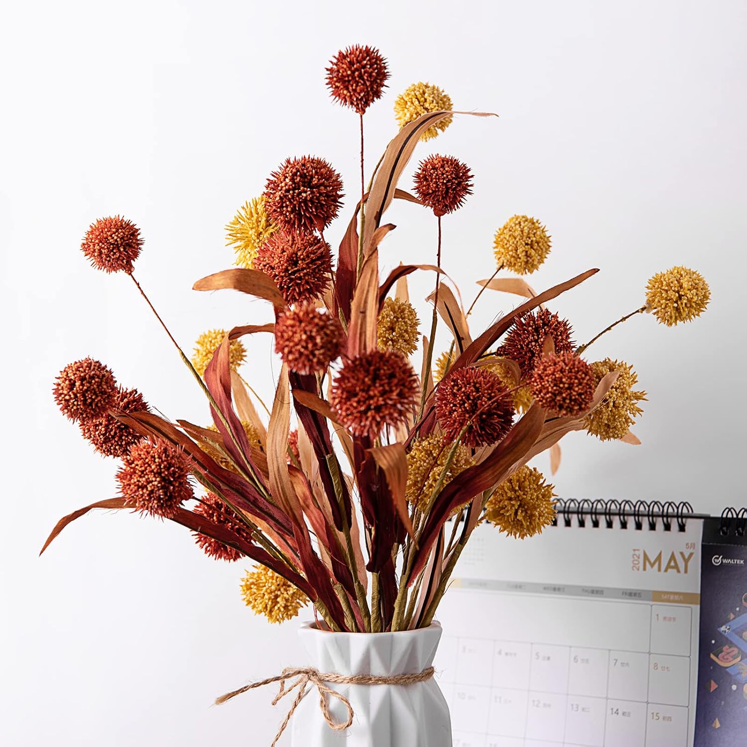 WESAIL Thistle Globe Artificial Flowers Bouquet 2 Pack