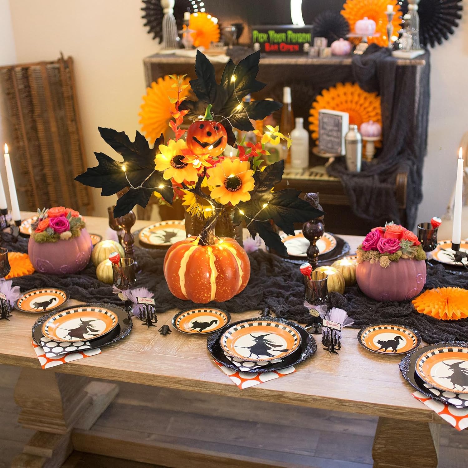 IPOPU Black Artificial Pumpkin with LED Lights