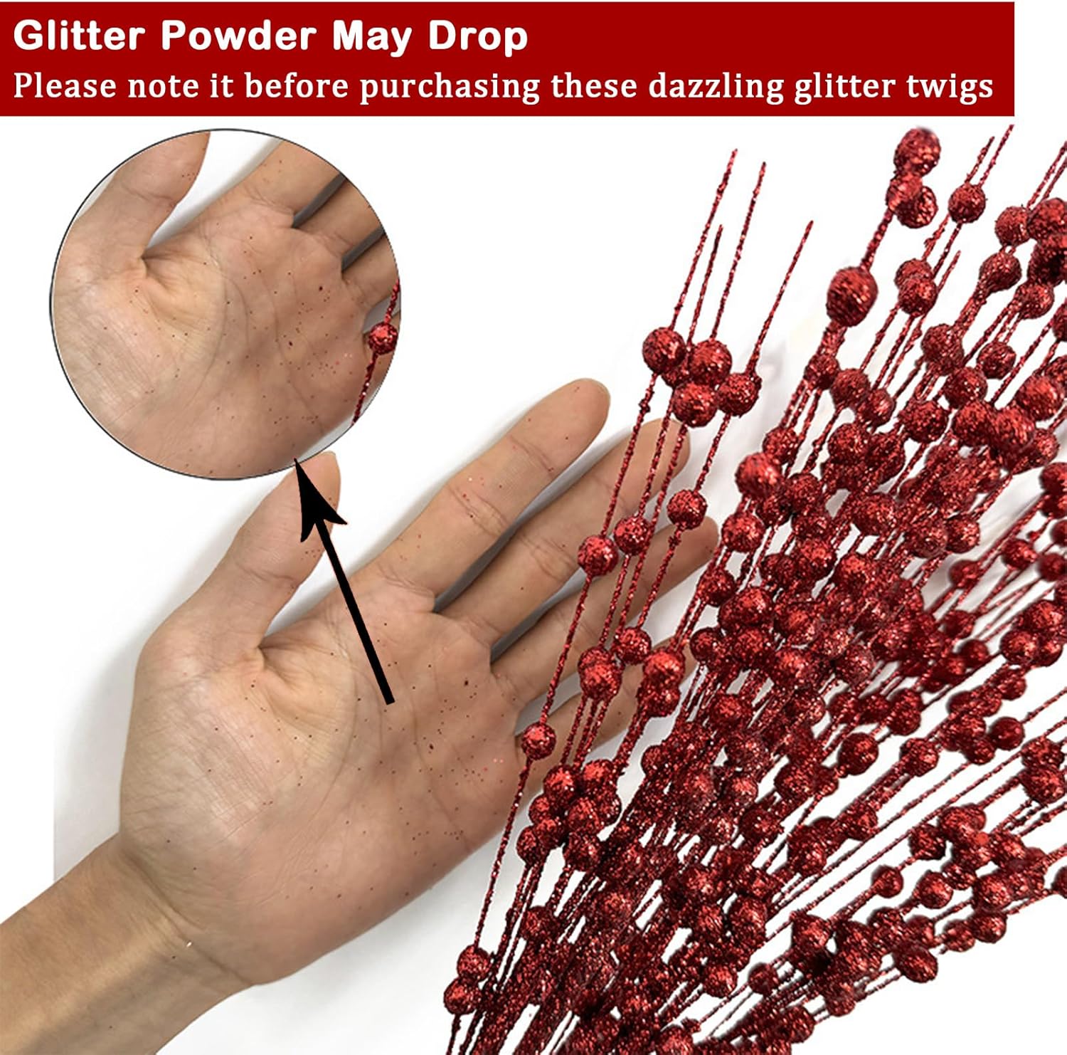 20 Pack Silver Glitter Berry Stems for Christmas Decor