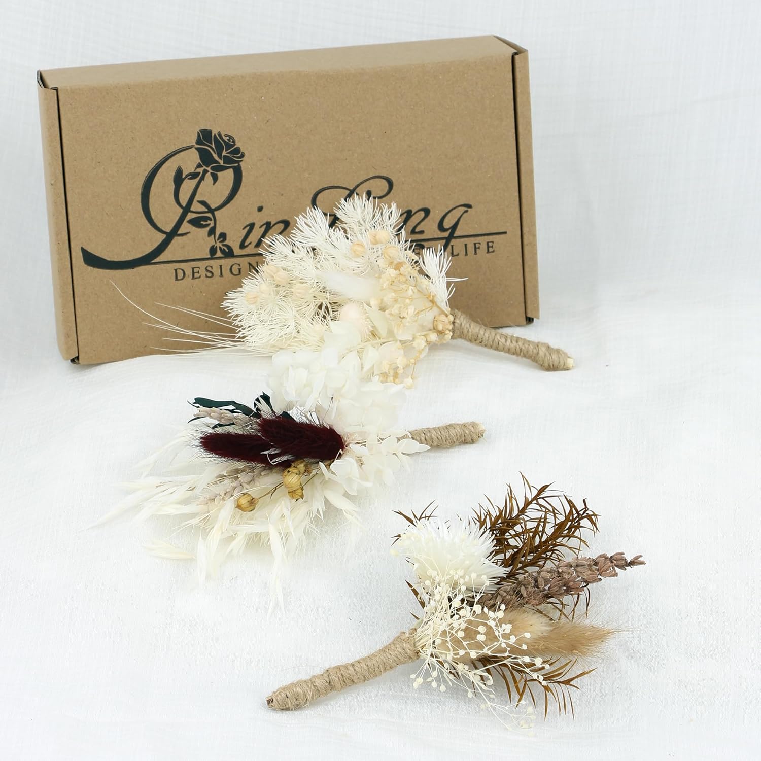 Rinlong 6Pcs Assorted Dried Flower Boutonniere for Men