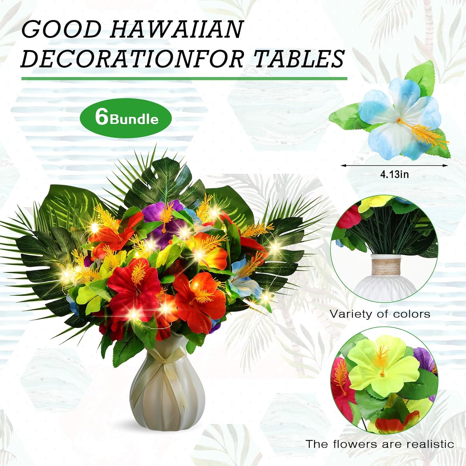 Hotop 36 Pcs Light Up Hawaiian Flower Centerpieces for Tables