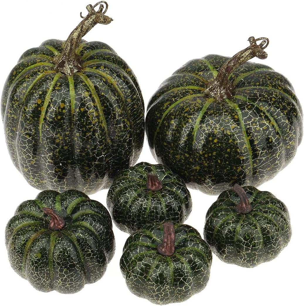 6 Pcs Realistic Fake Halloween Pumpkin Decorations Green