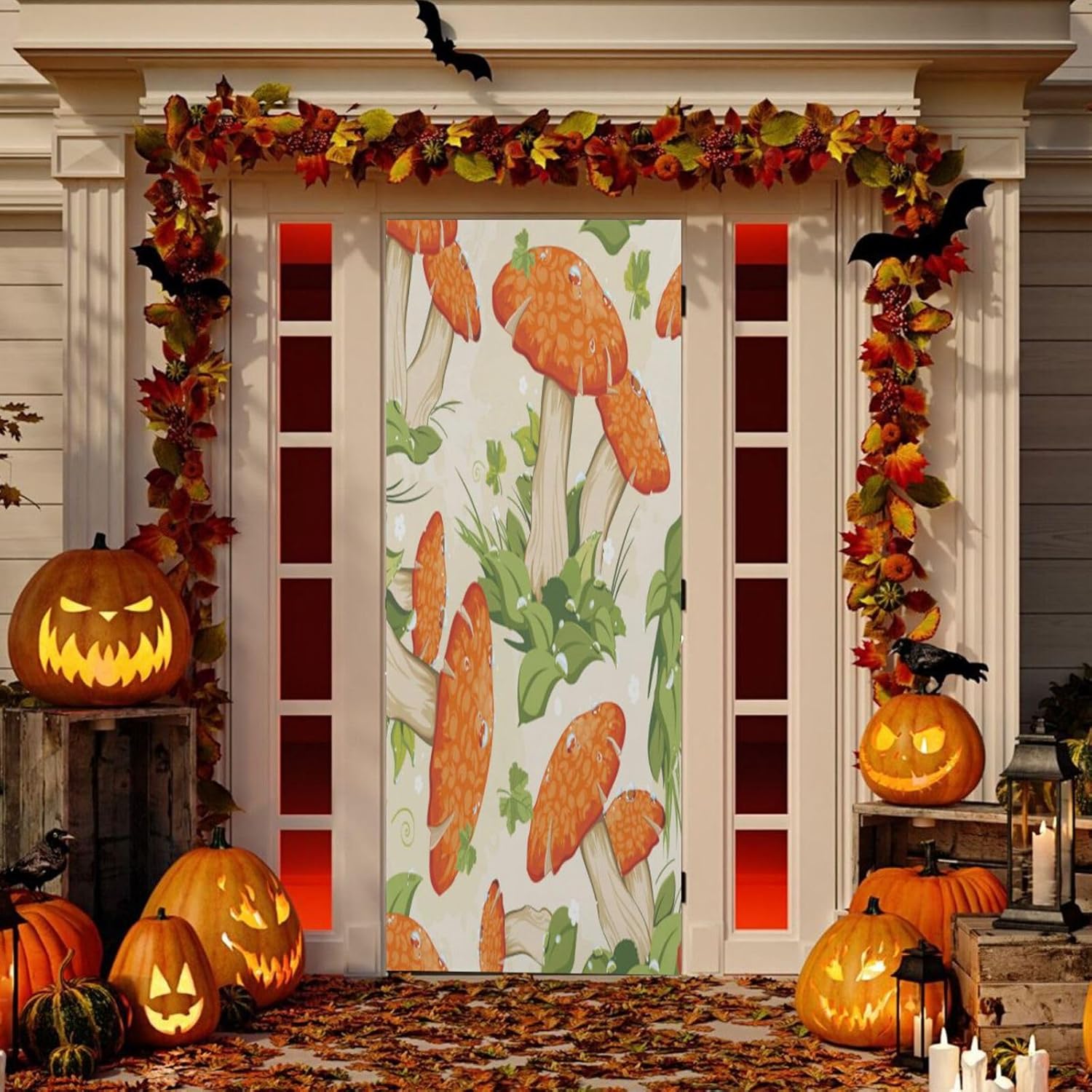 Susiyo Retro Autumn Mushrooms Halloween Door Cover Stretch Fabric 32x79 in