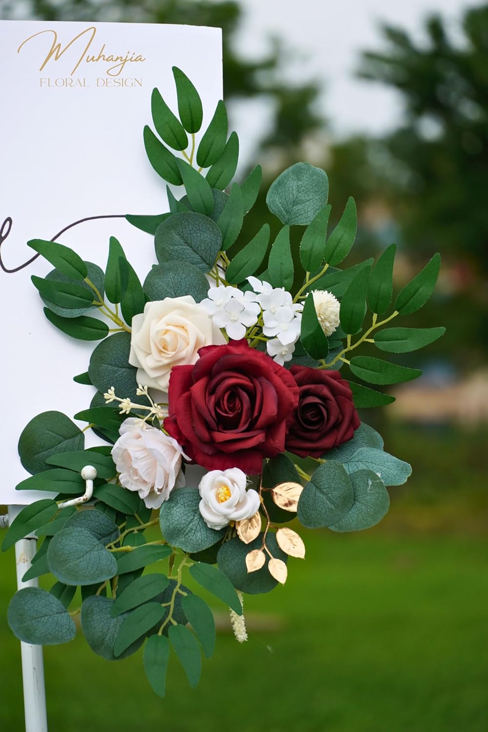Red Wedding Sign Faux Flower Swag Set of 2