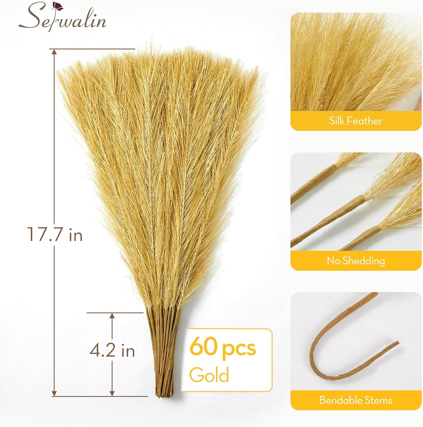 Serwalin 60Pcs Artificial Gold Pampas Grass Decor
