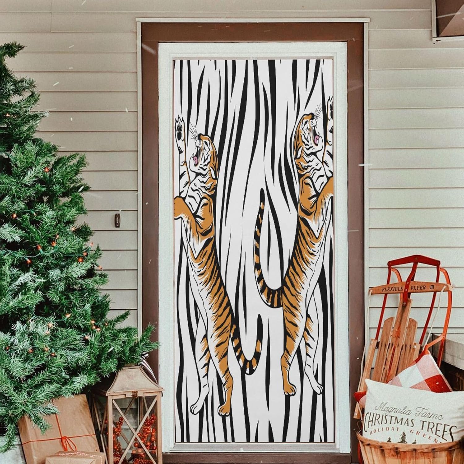Susiyo Aggressive Tigers Halloween Door Cover Stretch Fabric 32x79 In