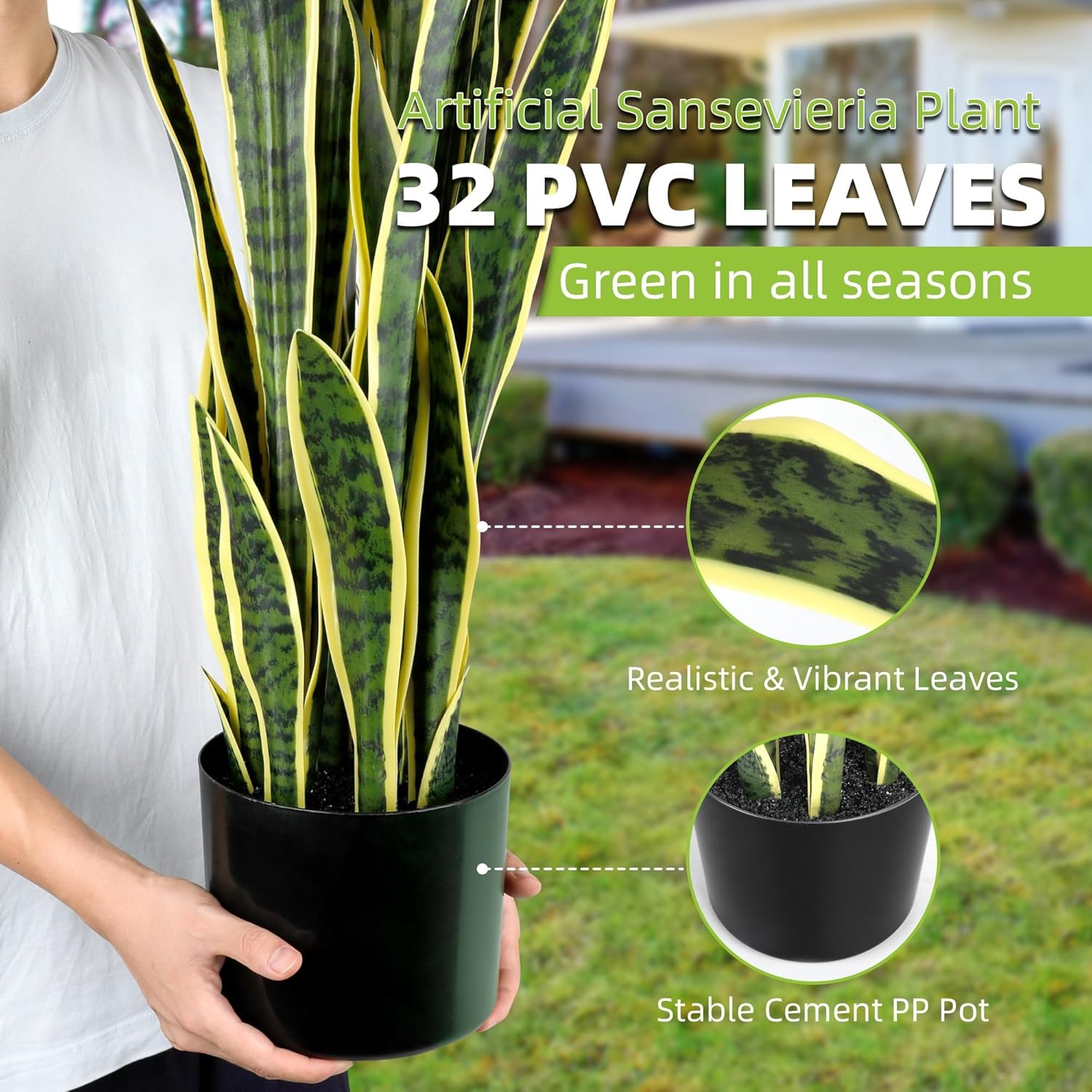 KOL 3ft 2PCS Artificial Snake Plant Yellow