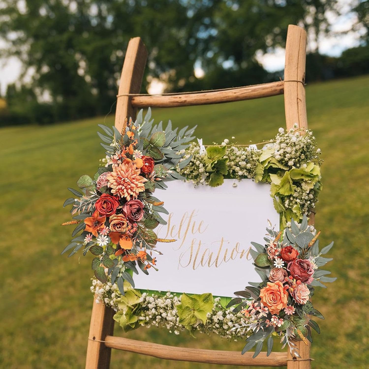 2 Pieces Orange Artificial Flowers Wedding Arch Wreath