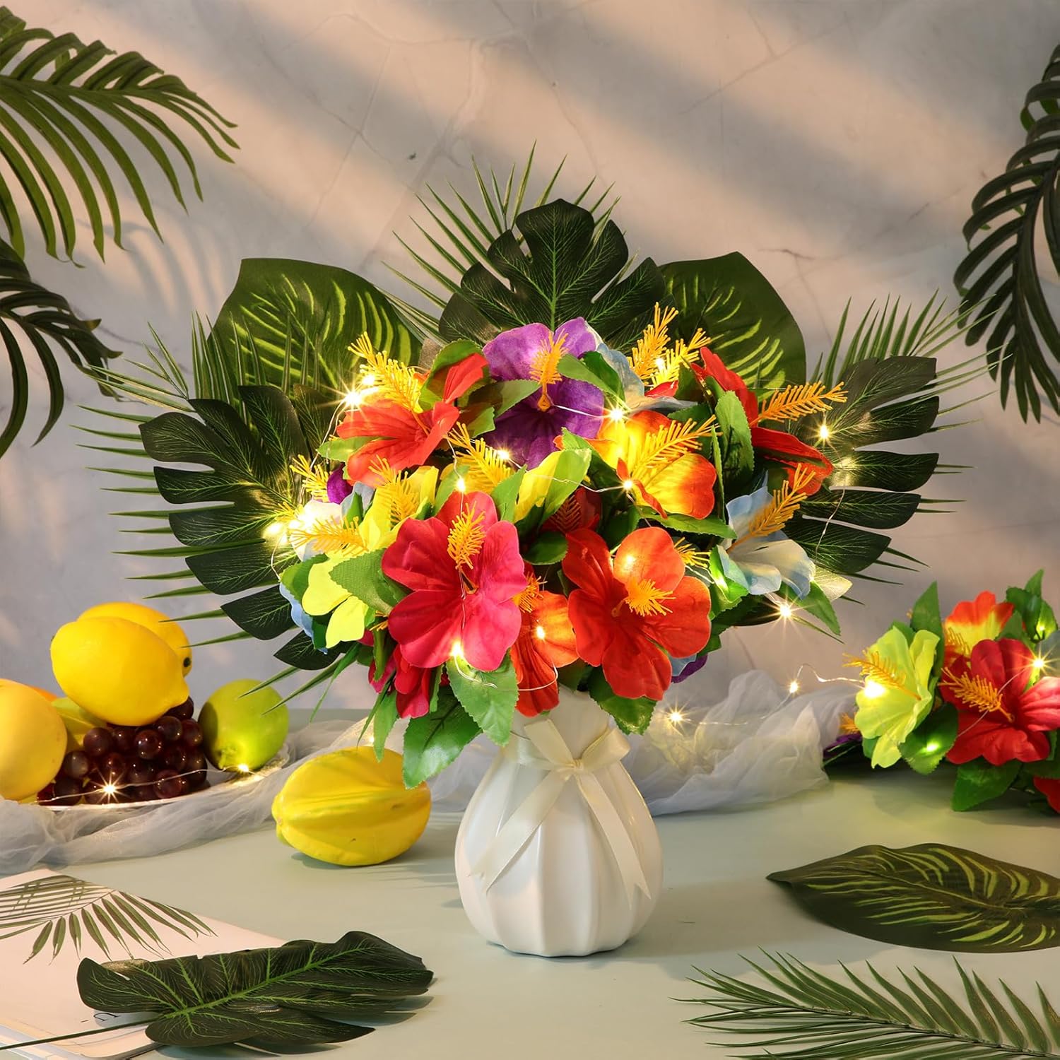 Hotop 36 Pcs Light Up Hawaiian Flower Centerpieces for Tables