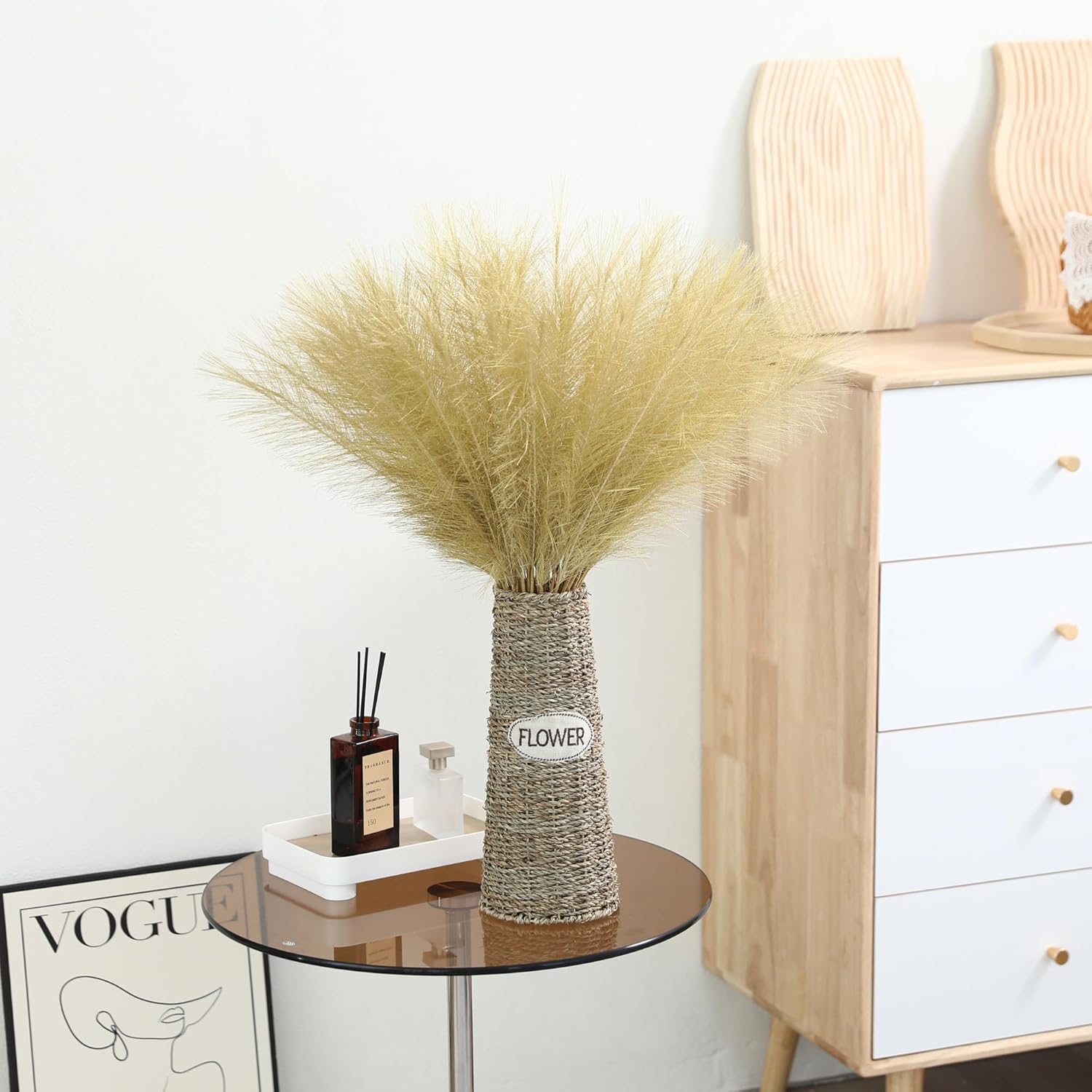 Gold Faux Pampas Grass Wall Decor 30pcs 24 Inch