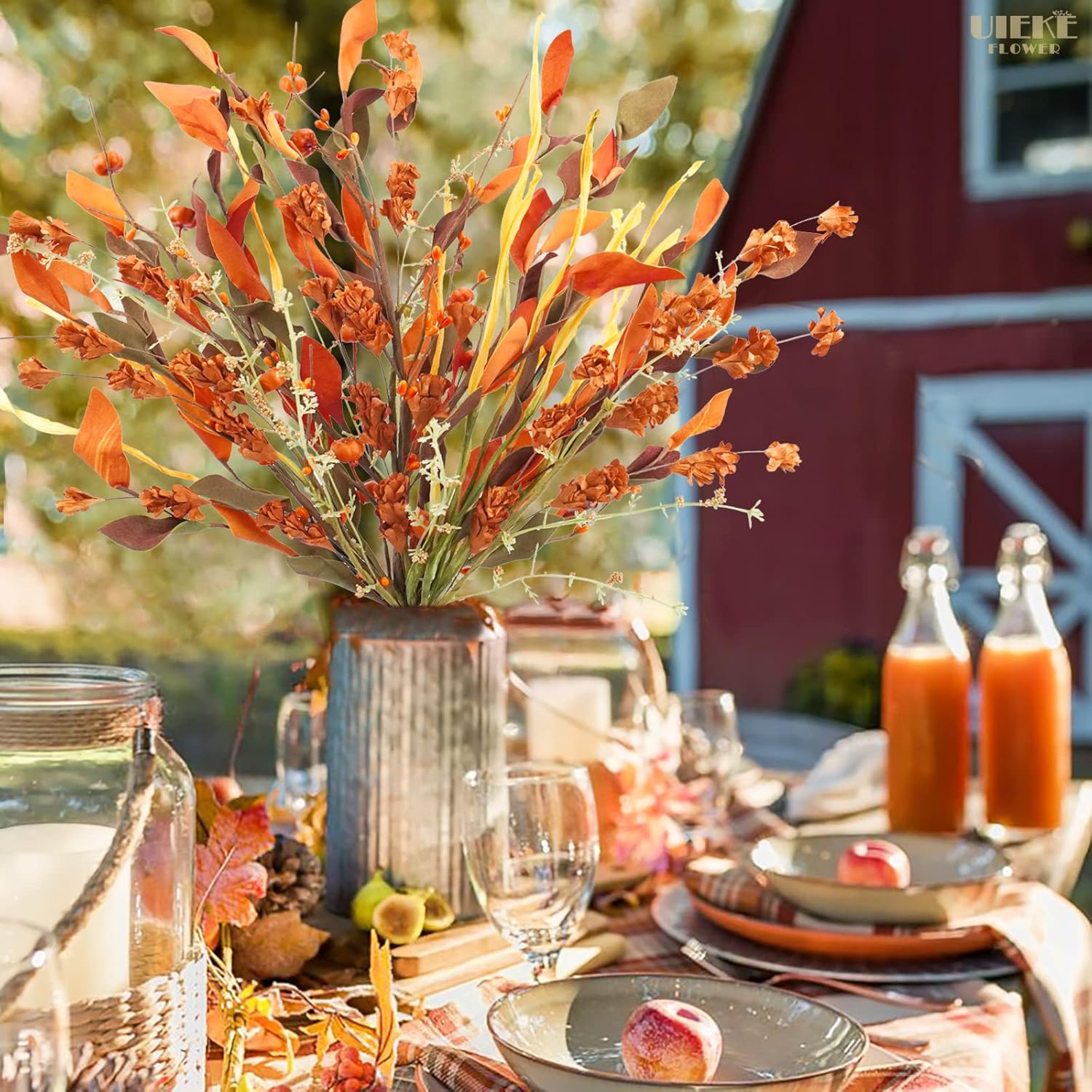 Uieke 2PCS Artificial Fall Flowers with Small Pumpkin