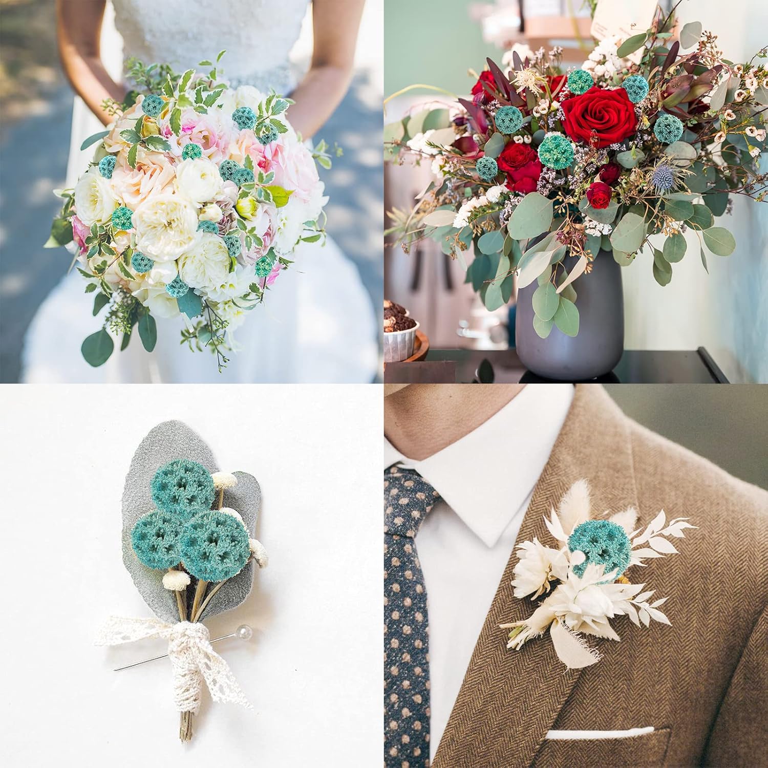 24 PCS Dried Billy Balls Flowers Bouquet Blue