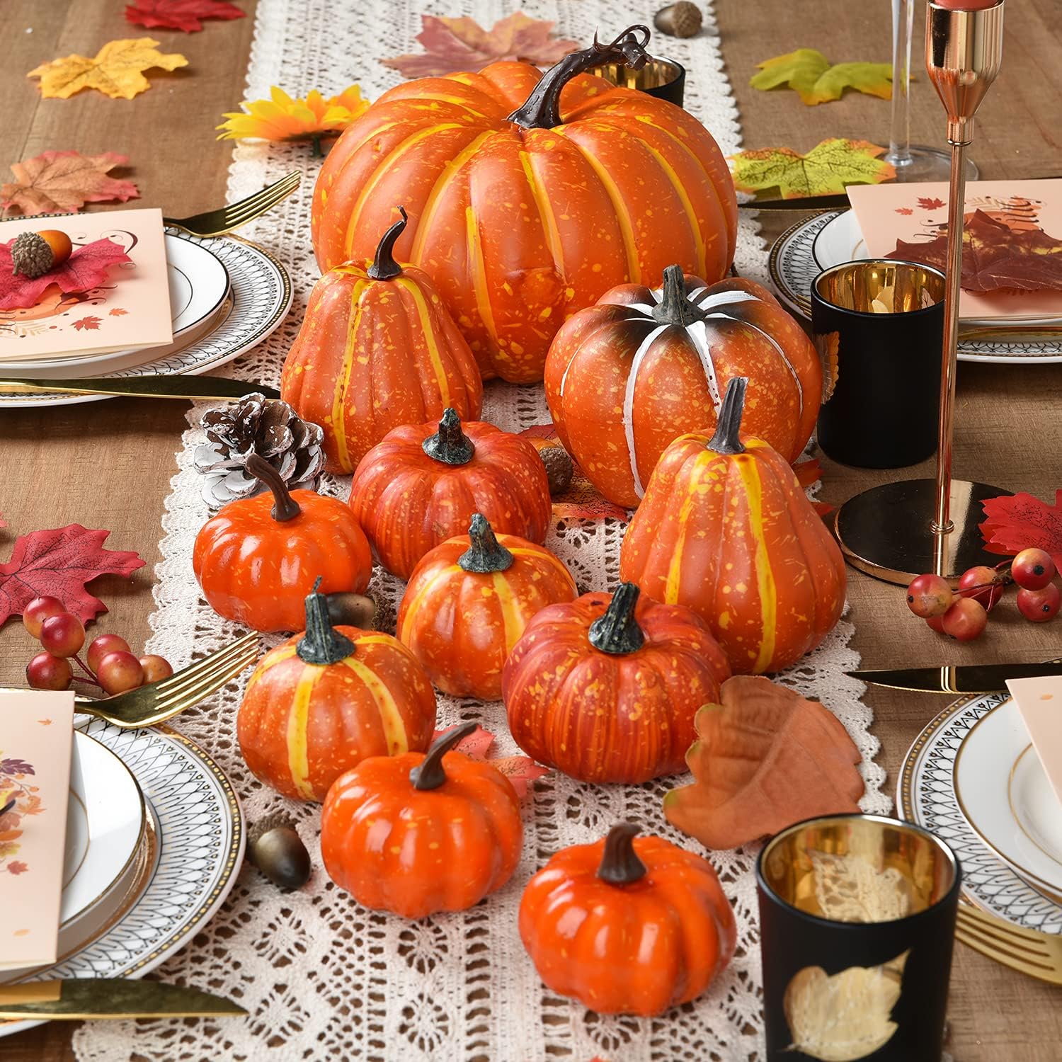 DearHouse 12Pcs Artificial Pumpkin Set for Autumn Decor