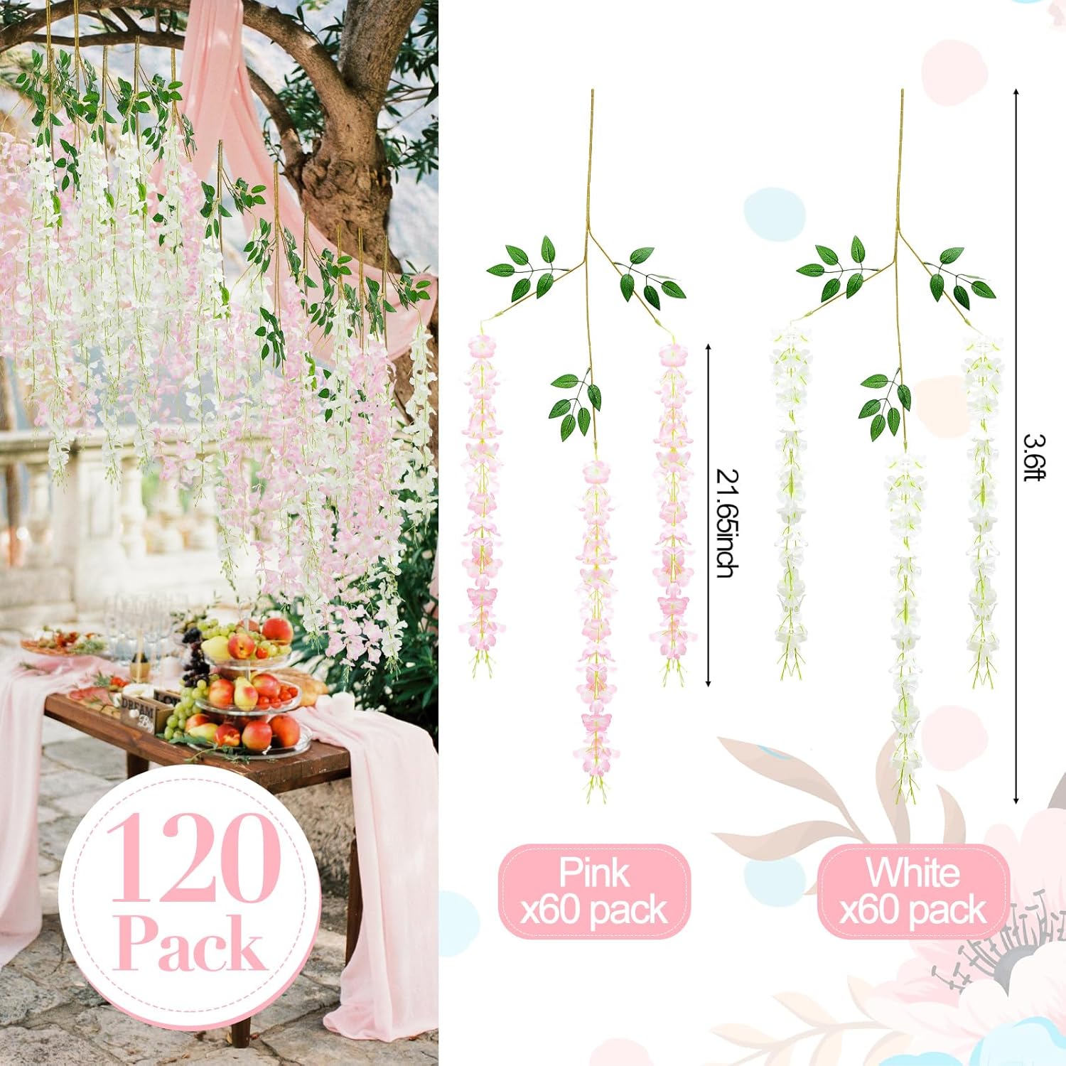Giegxin 120 Pcs Artificial Wisteria Hanging Garland