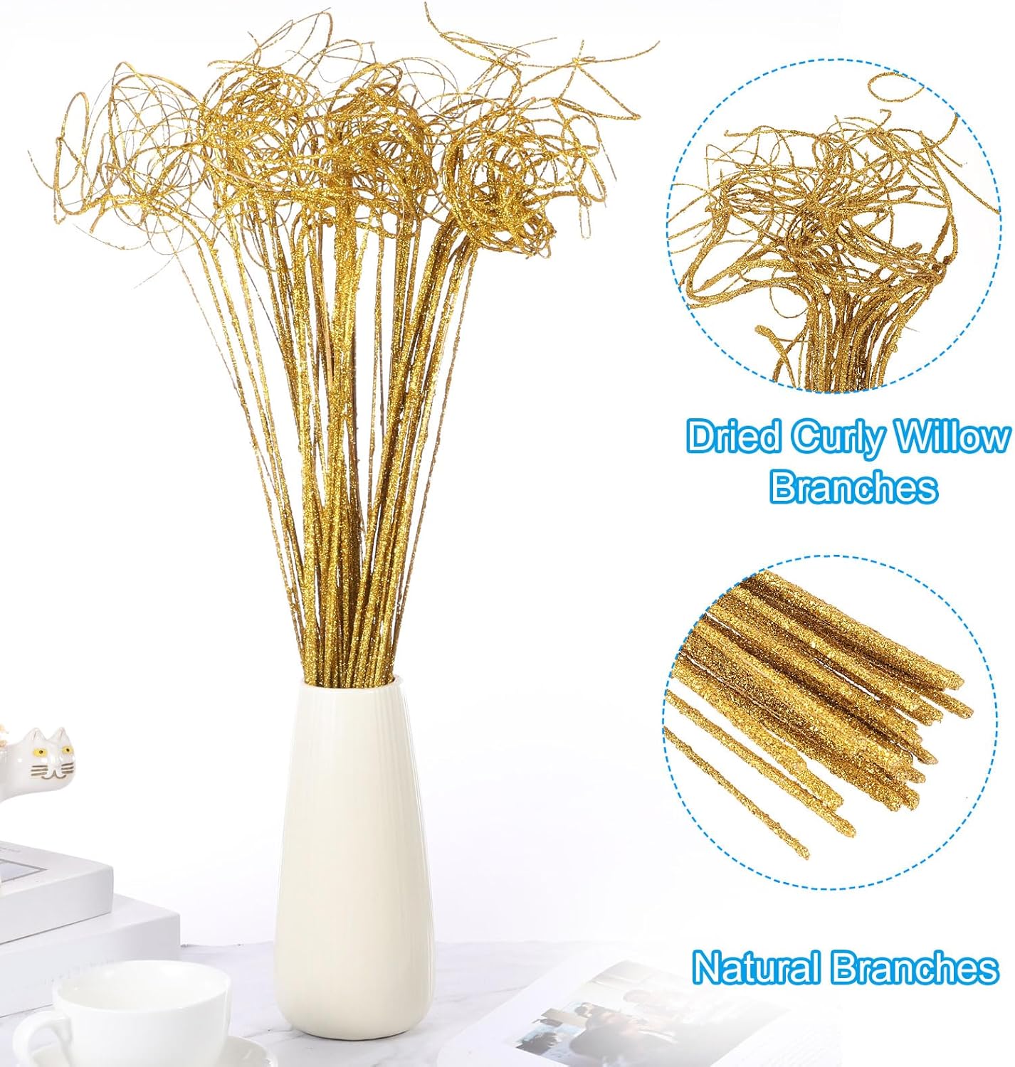 PATIKIL Glitter Curly Willow Branches 30 Pcs Gold