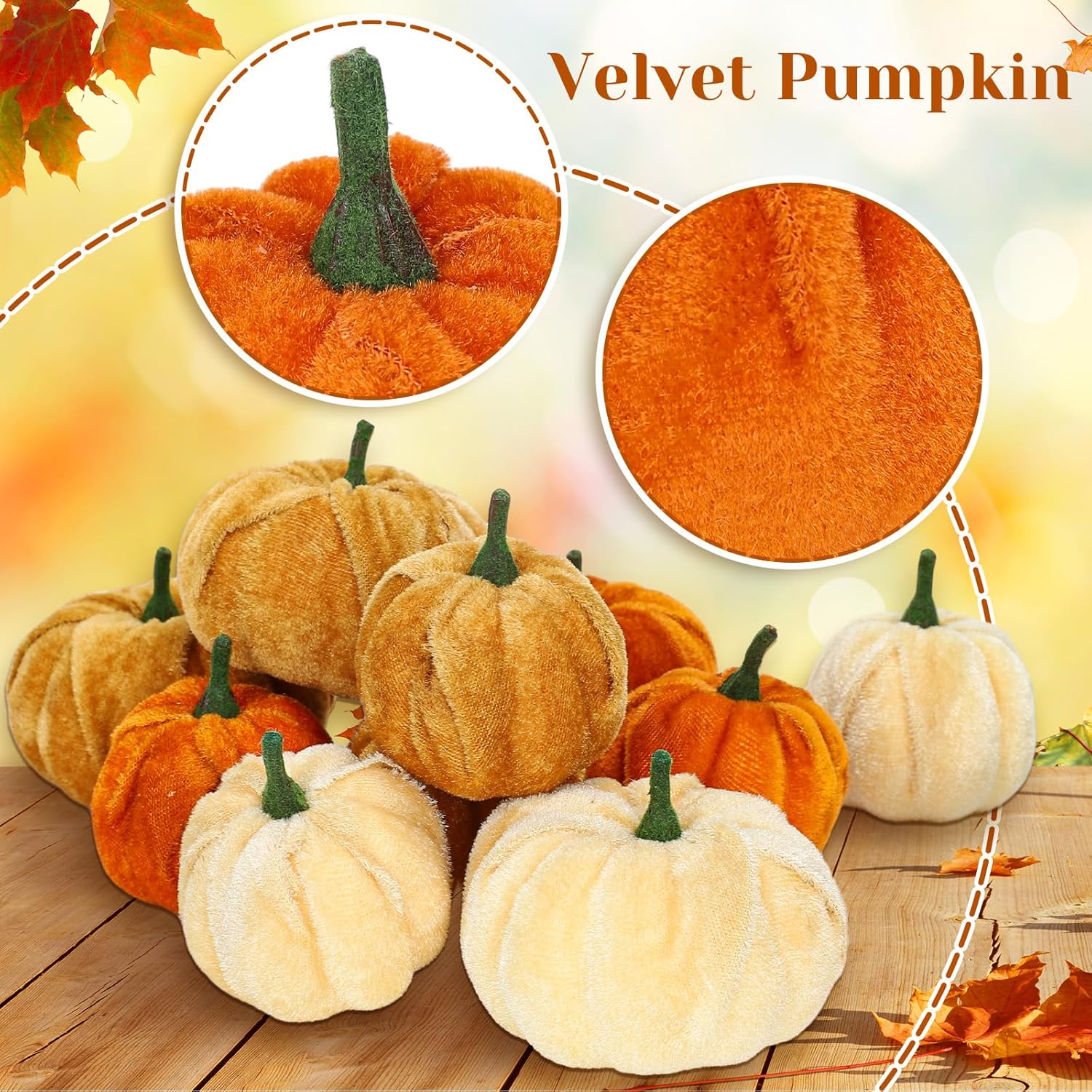 Whaline 12Pcs Velvet Pumpkin Artificial Decor 2 Sizes