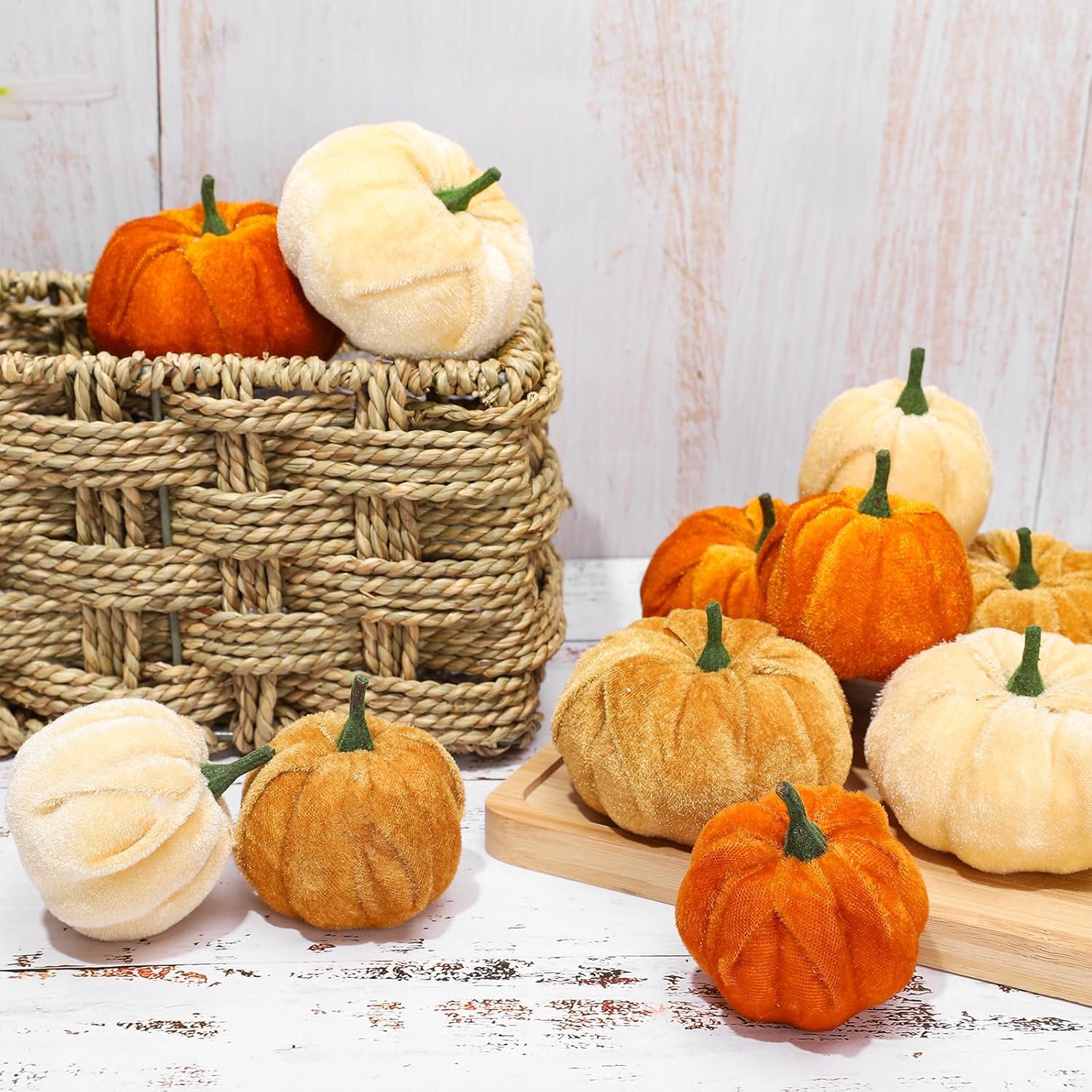 Whaline 12Pcs Velvet Pumpkin Artificial Decor 2 Sizes