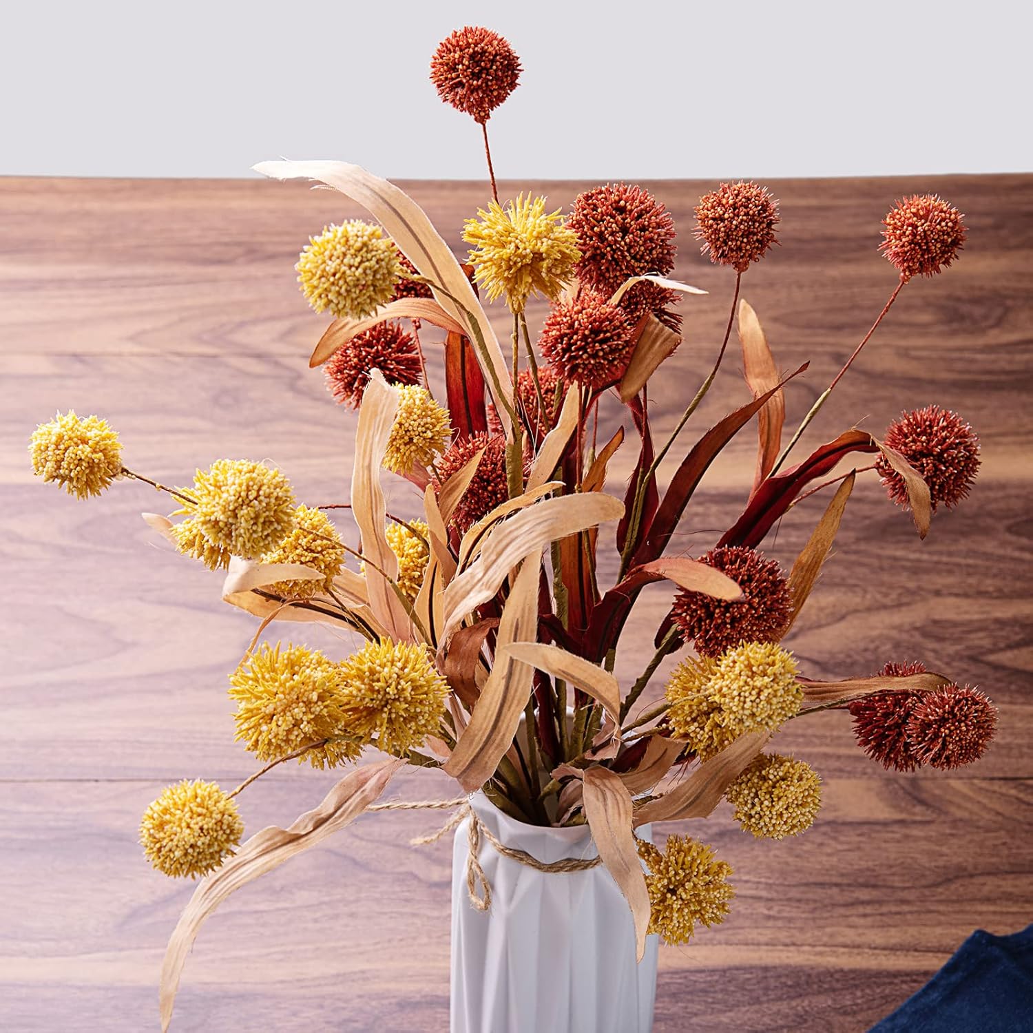 WESAIL Thistle Globe Artificial Flowers Bouquet 2 Pack