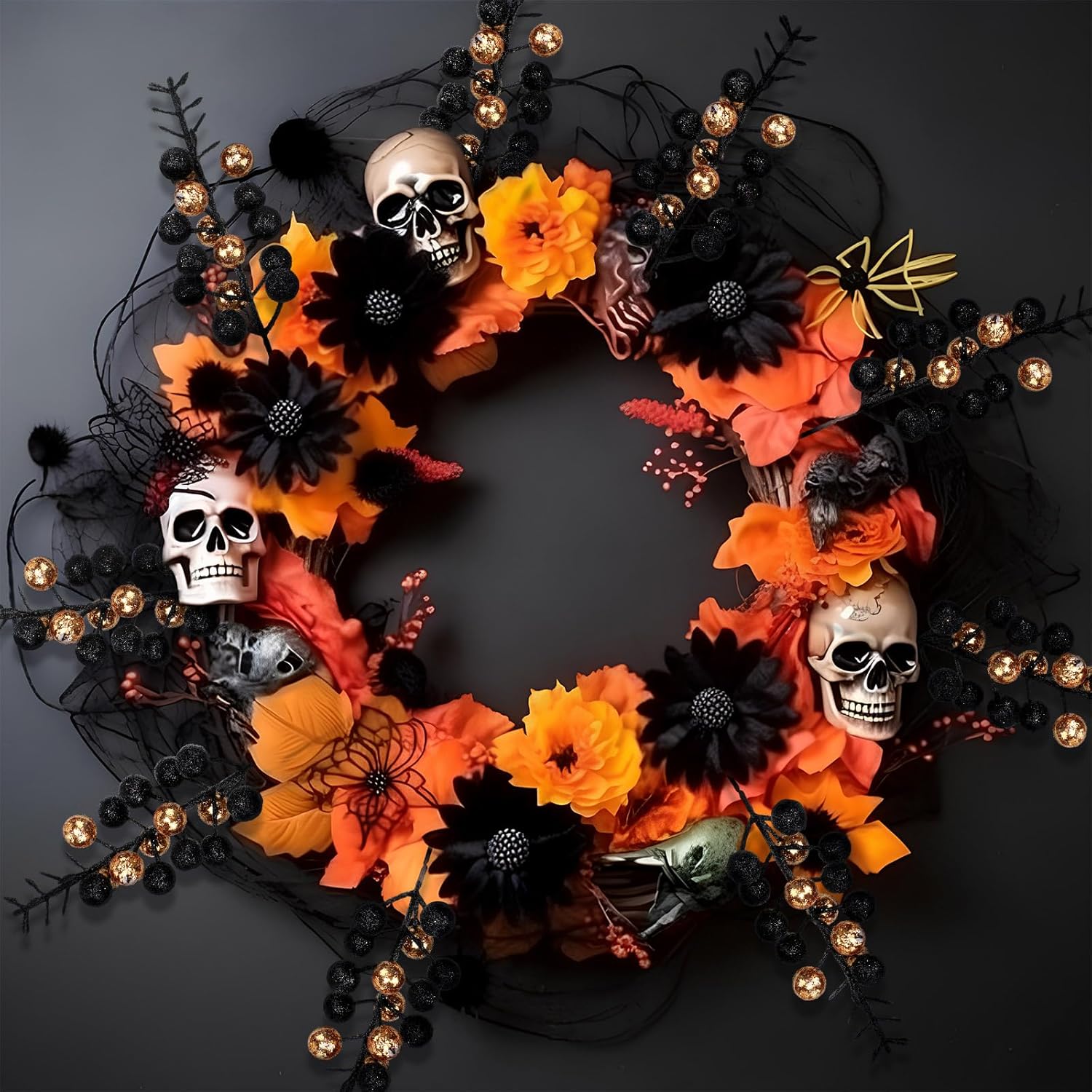 48 Pcs Halloween Glitter Berry Stem Decor